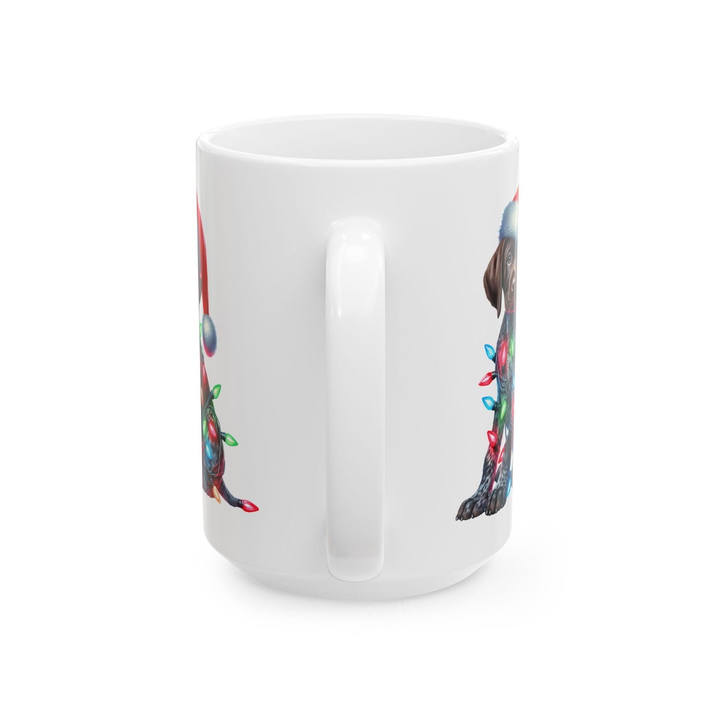 🎄 German Shorthair Pointer Christmas Mug – Holiday Cheer Wrapped in Lights 🎄