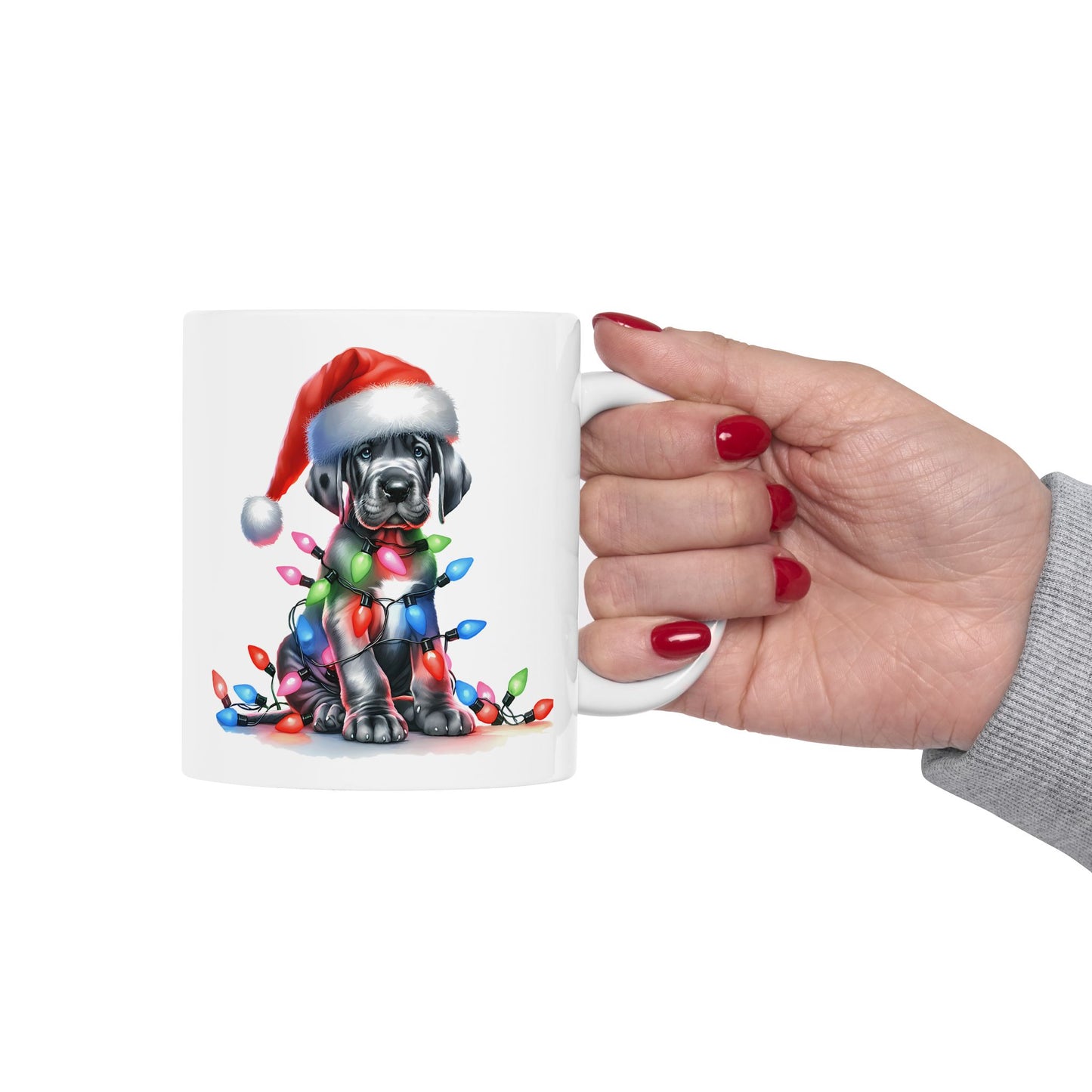 🎄 Great Dane Christmas Lights Mug – Festive Pup Charm in Every Sip 🎄