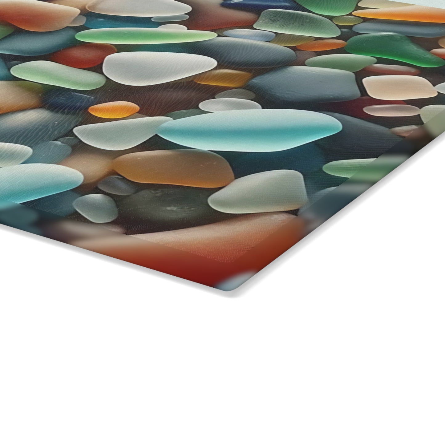 Tabla de cortar de vidrio con pequeñas piedras multicolores: La paleta de la naturaleza en tu cocina