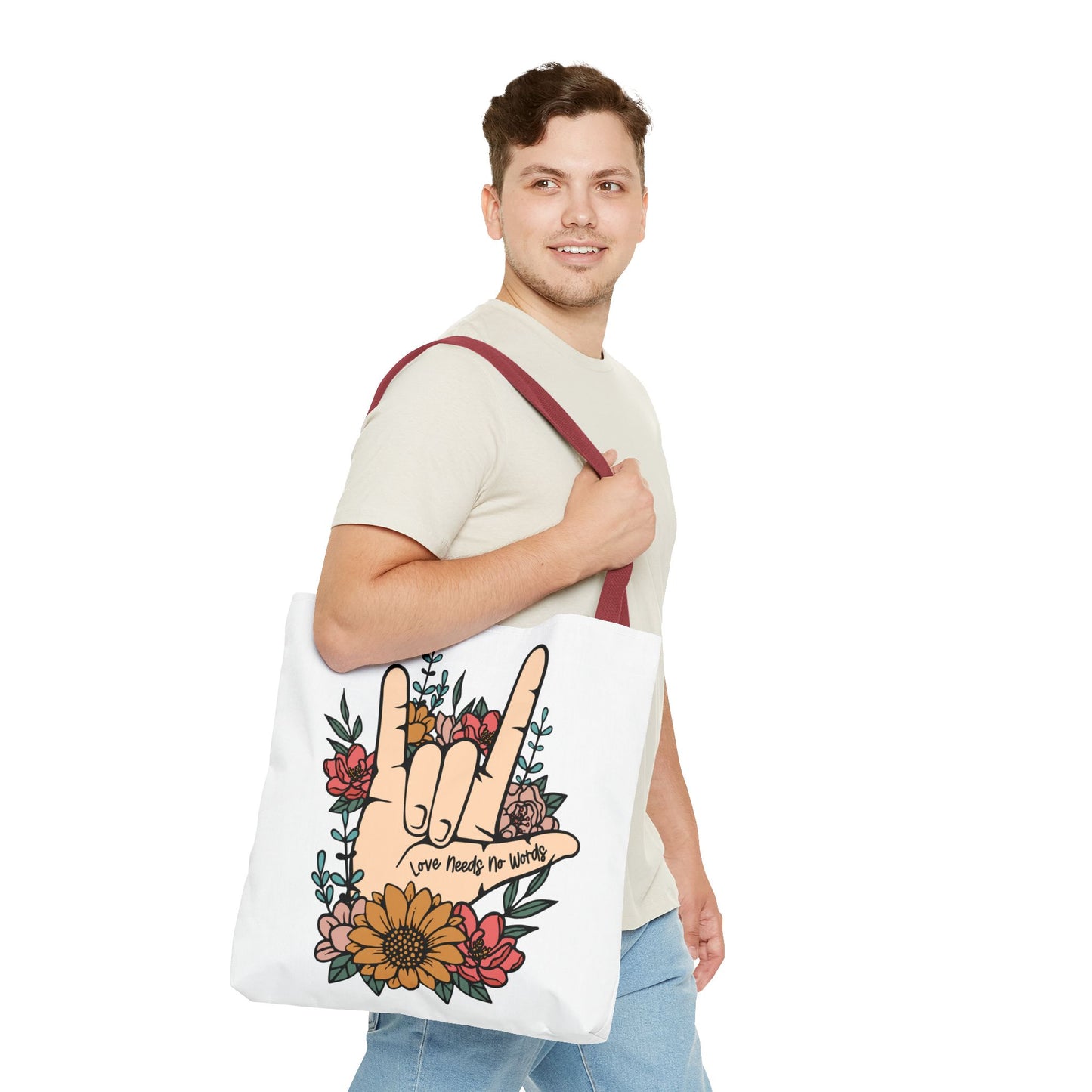 Bolsa de tela con gesto de "Te amo" en ASL (siglas en inglés)
