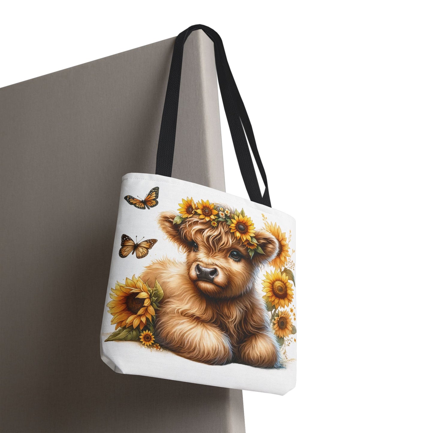 🌻 Sunflower Crown Highland Calf Tote Bag – Country Charm & Butterfly Bliss 🐮👜