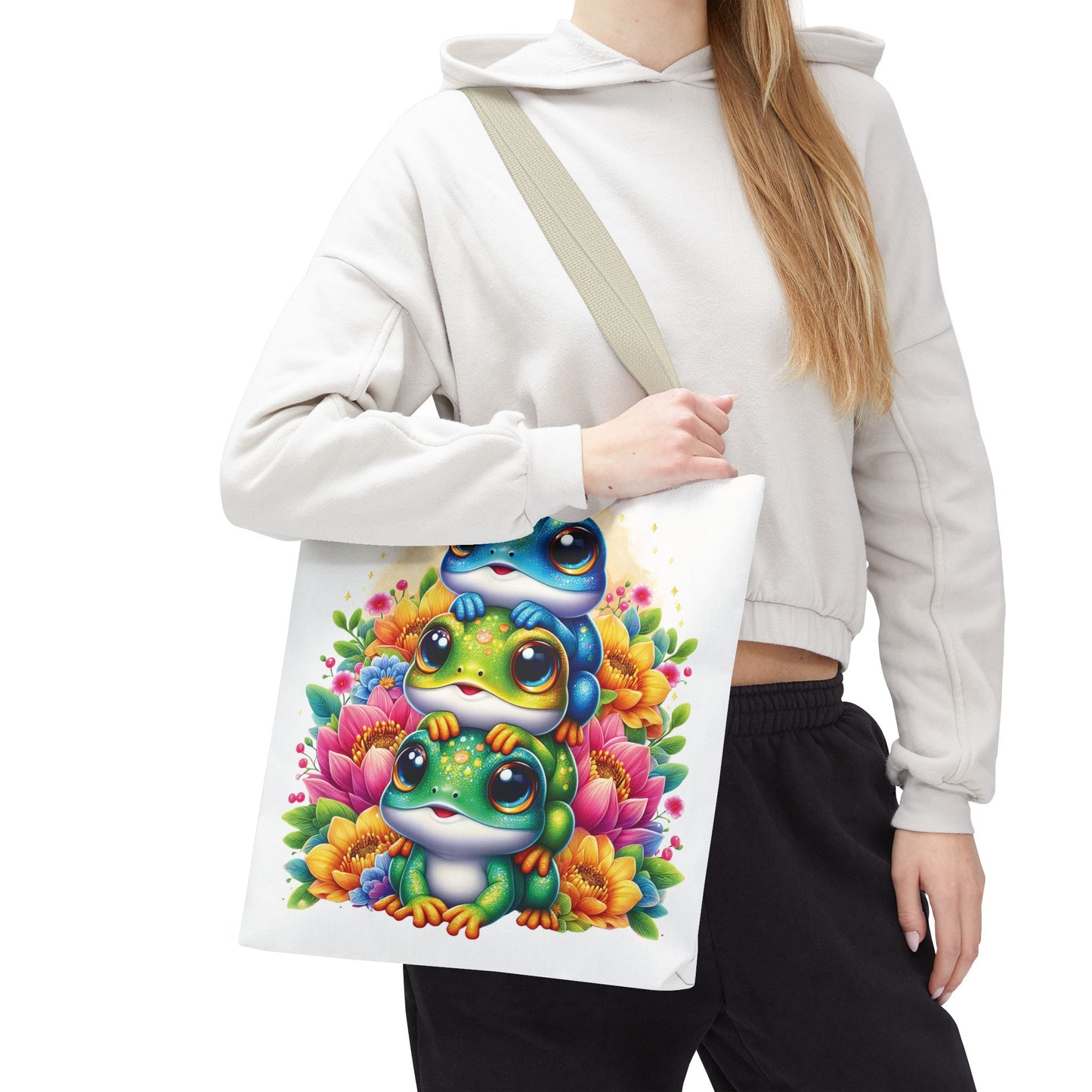 ๐ธ Stacked Frogs Floral Tote Bag โ Colorful Whimsy for Every Day ๐ธ๐