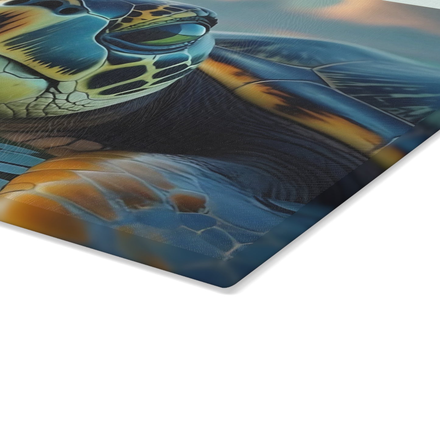 Tabla de cortar de vidrio con diseño de tortuga marina | Decoración de cocina con ambiente costero y oceánico