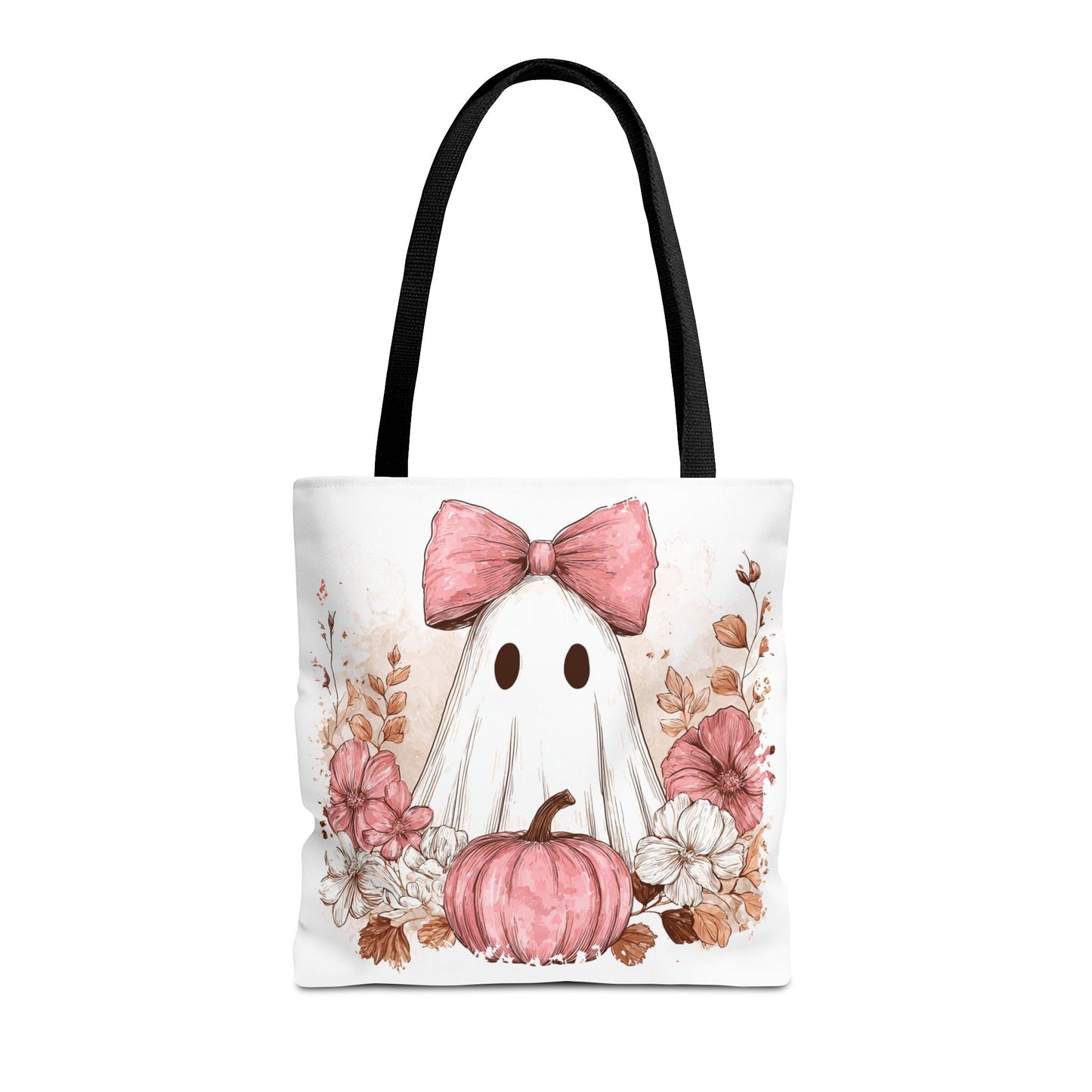 ๐ป Pink Bow Ghost Floral Halloween Tote Bag โ Spooky Cute with Fall Charm ๐๐
