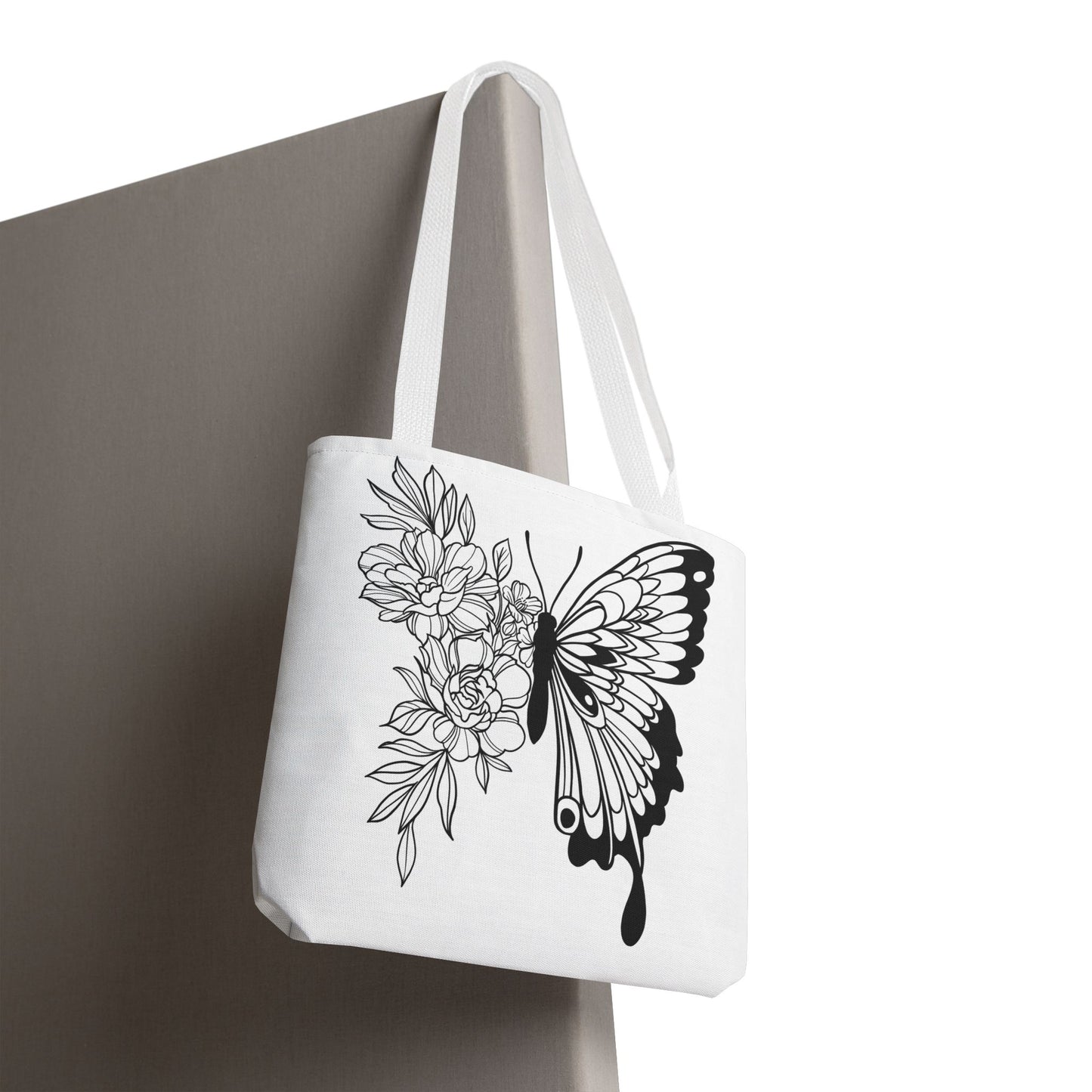 🦋 Black & White Butterfly Floral Tote Bag – Elegant Simplicity in Every Carry 🌸👜