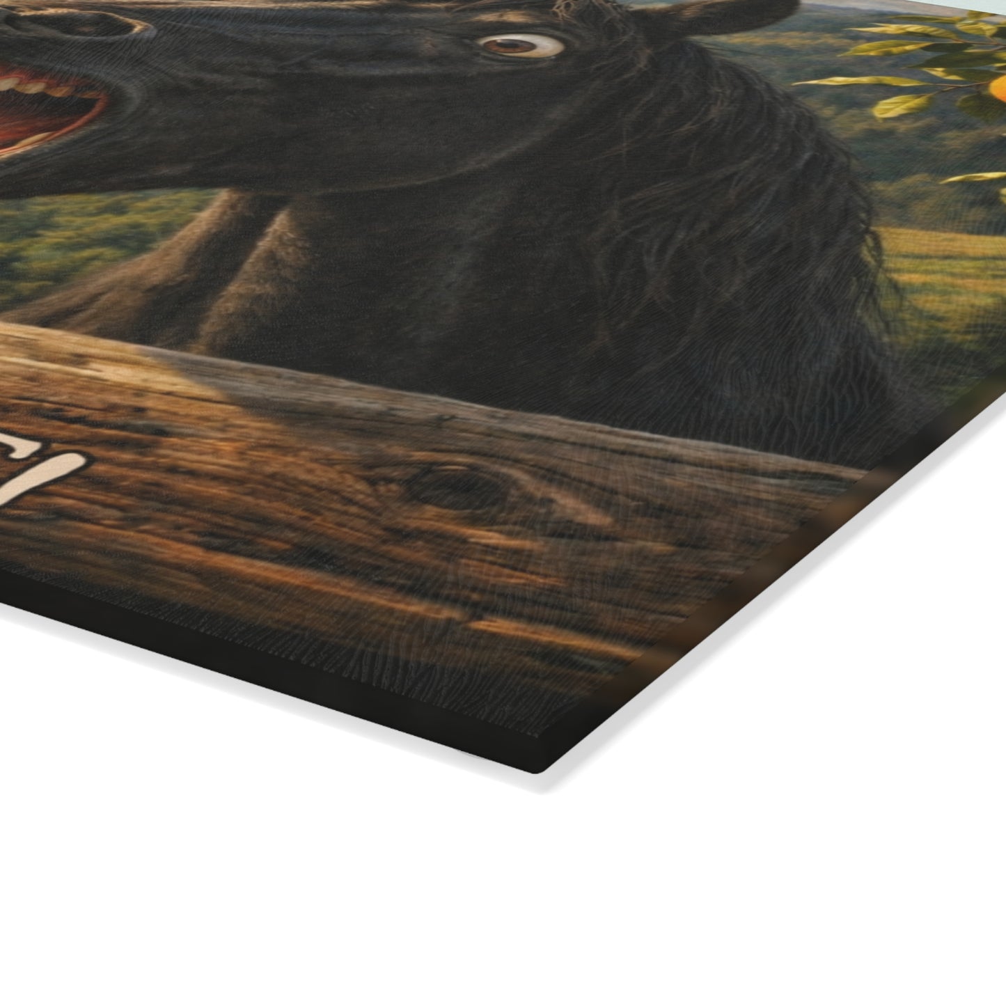 Funny Horse Neigh She Has a Knife Glass Cutting Board – Humorous Farmhouse Horse Lover Kitchen Decor