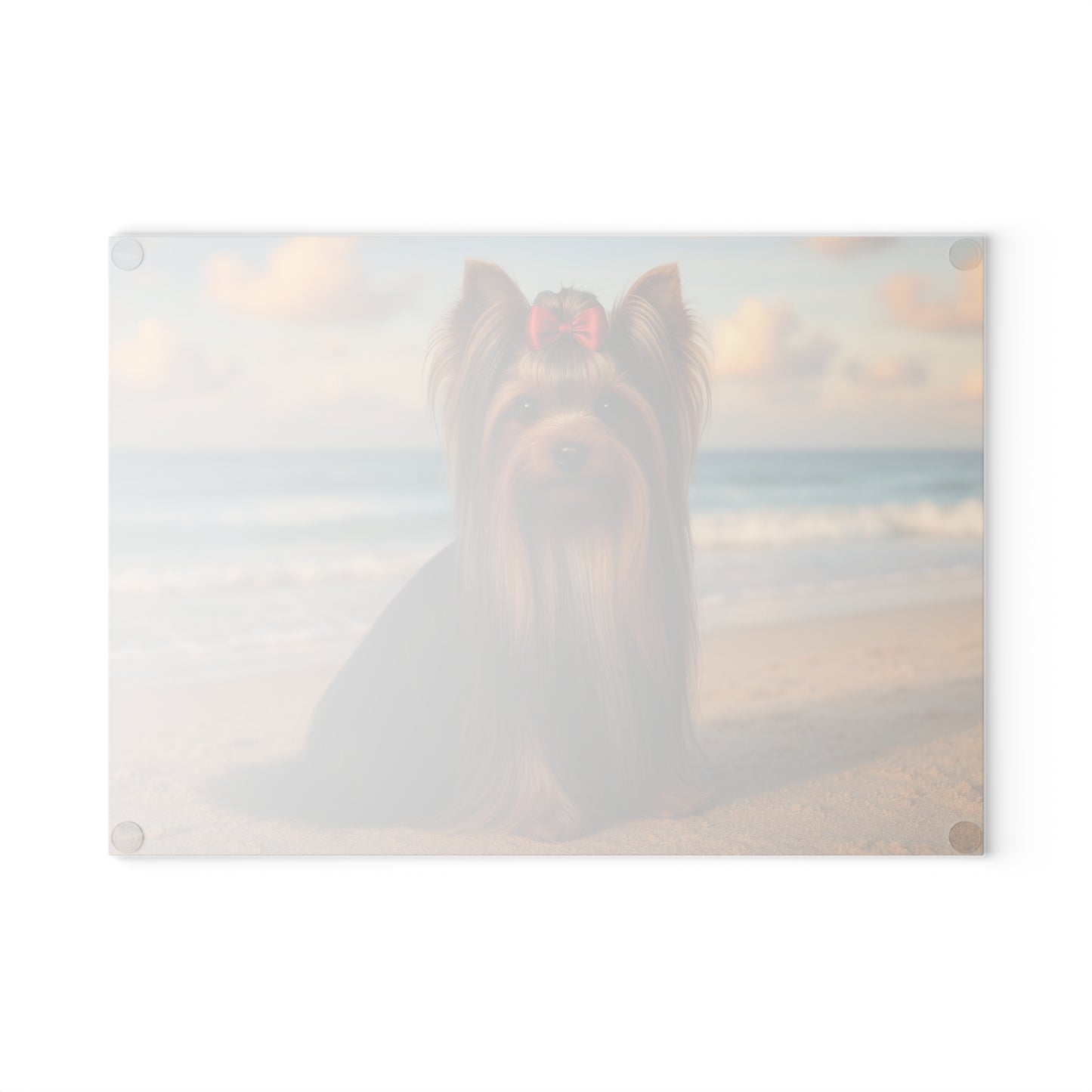 🐾🌊 Yorkie at the Beach Cutting Board – Coastal Glamour for Your Kitchen 🌴