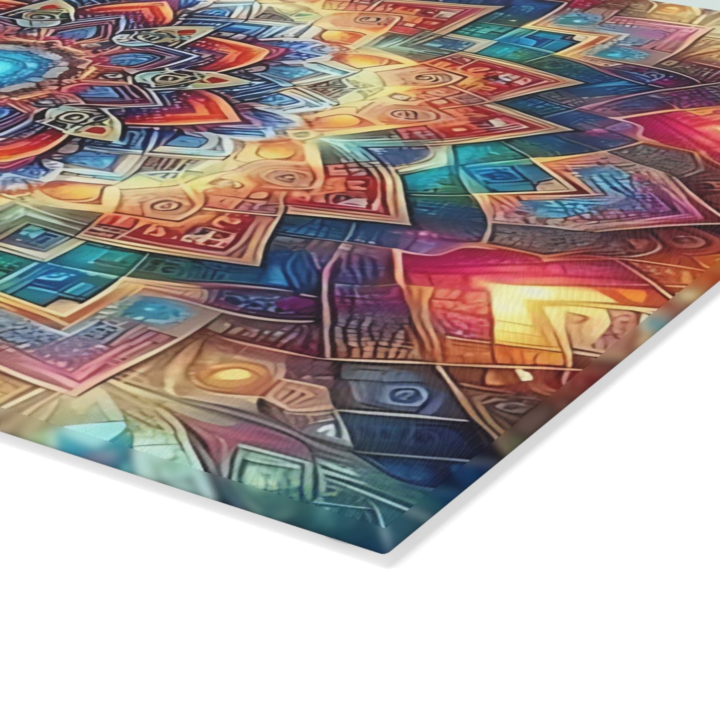 Tabla de cortar de vidrio templado con arte abstracto | Decoración de cocina moderna | Pieza de exhibición artística