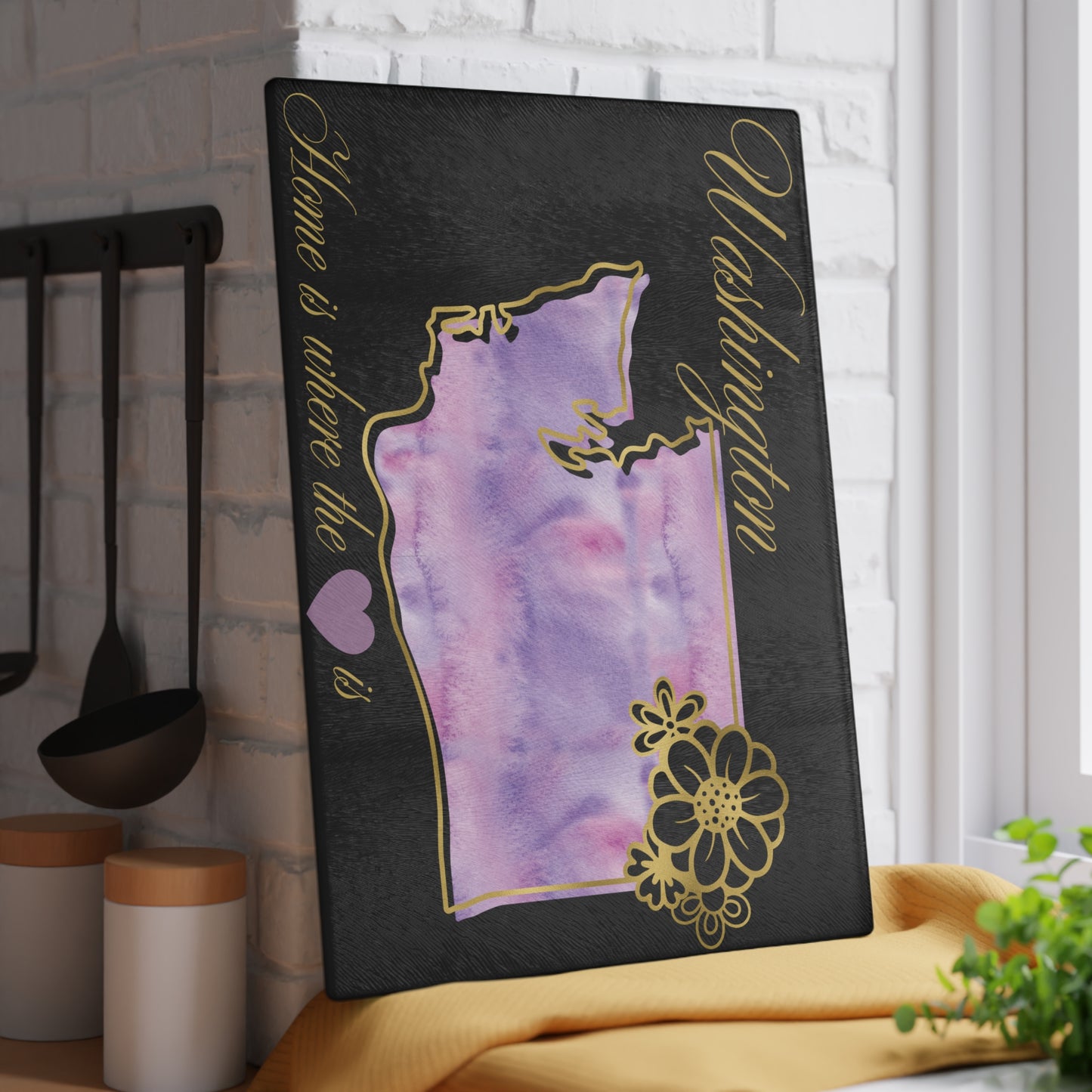 🌸 Washington Floral State Cutting Board – Lavender Mist & Golden Bloom Elegance 🌿