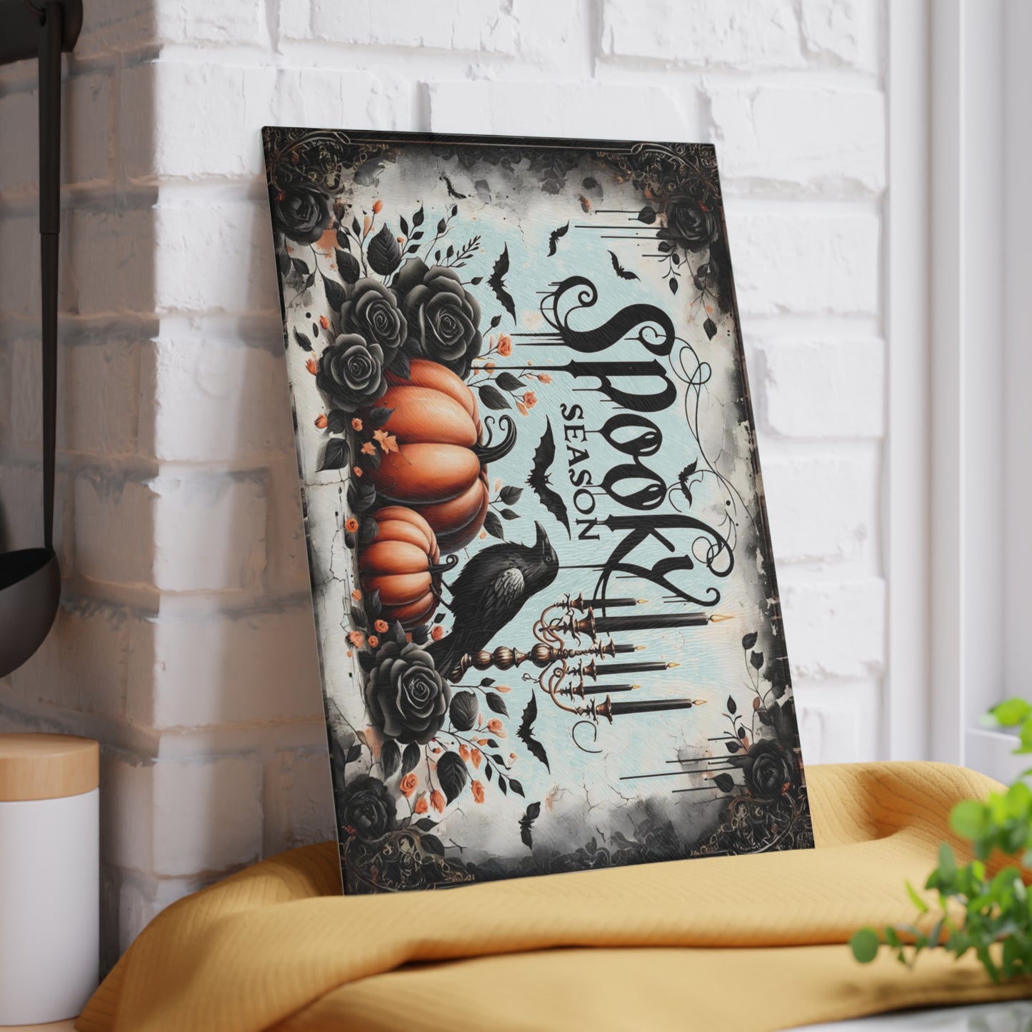 🎃 Spooky Season Halloween Pumpkins & Raven Cutting Board – Gothic Autumn Kitchen Décor