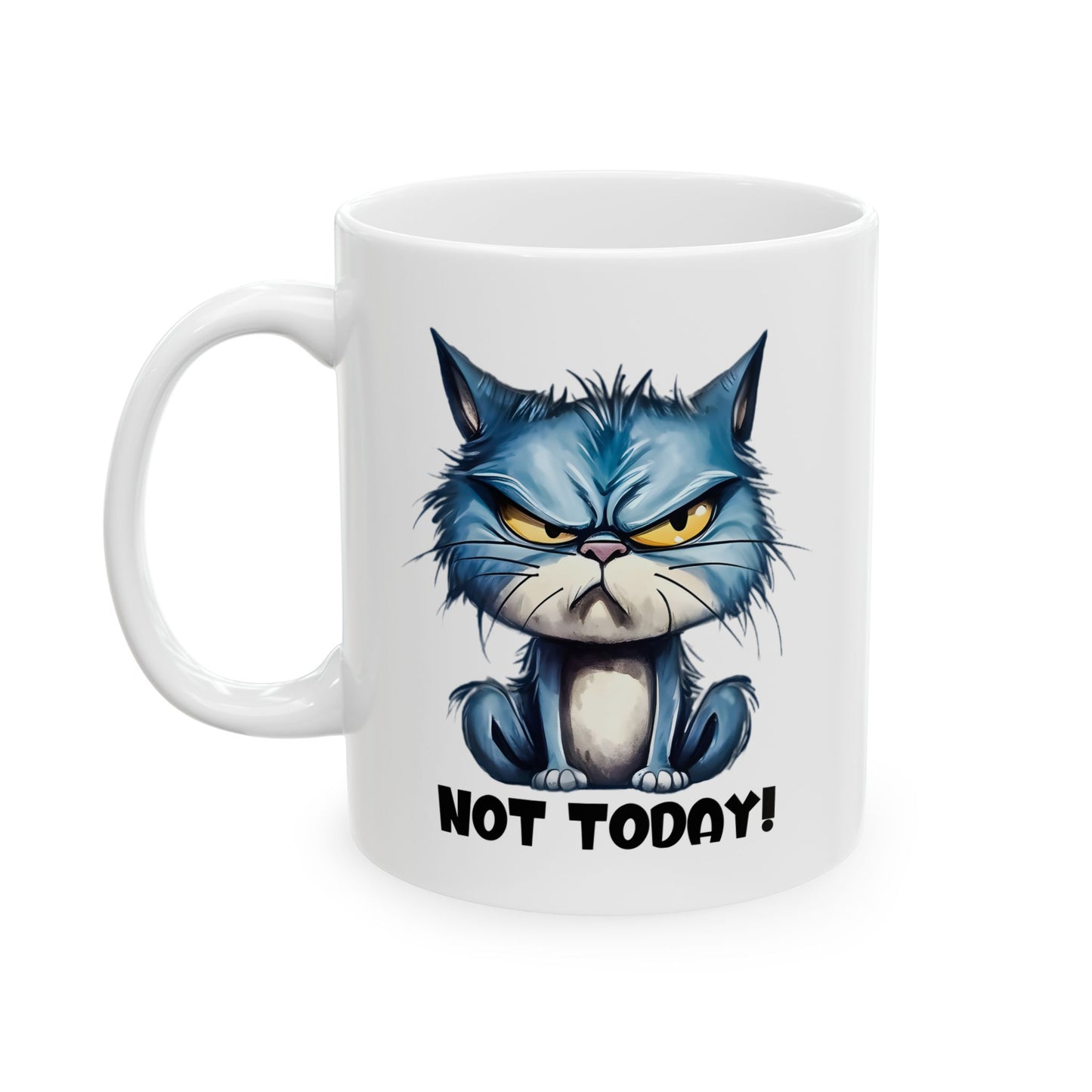 😾 Hoy no – Taza de gato azul gruñón para mañanas de buen humor