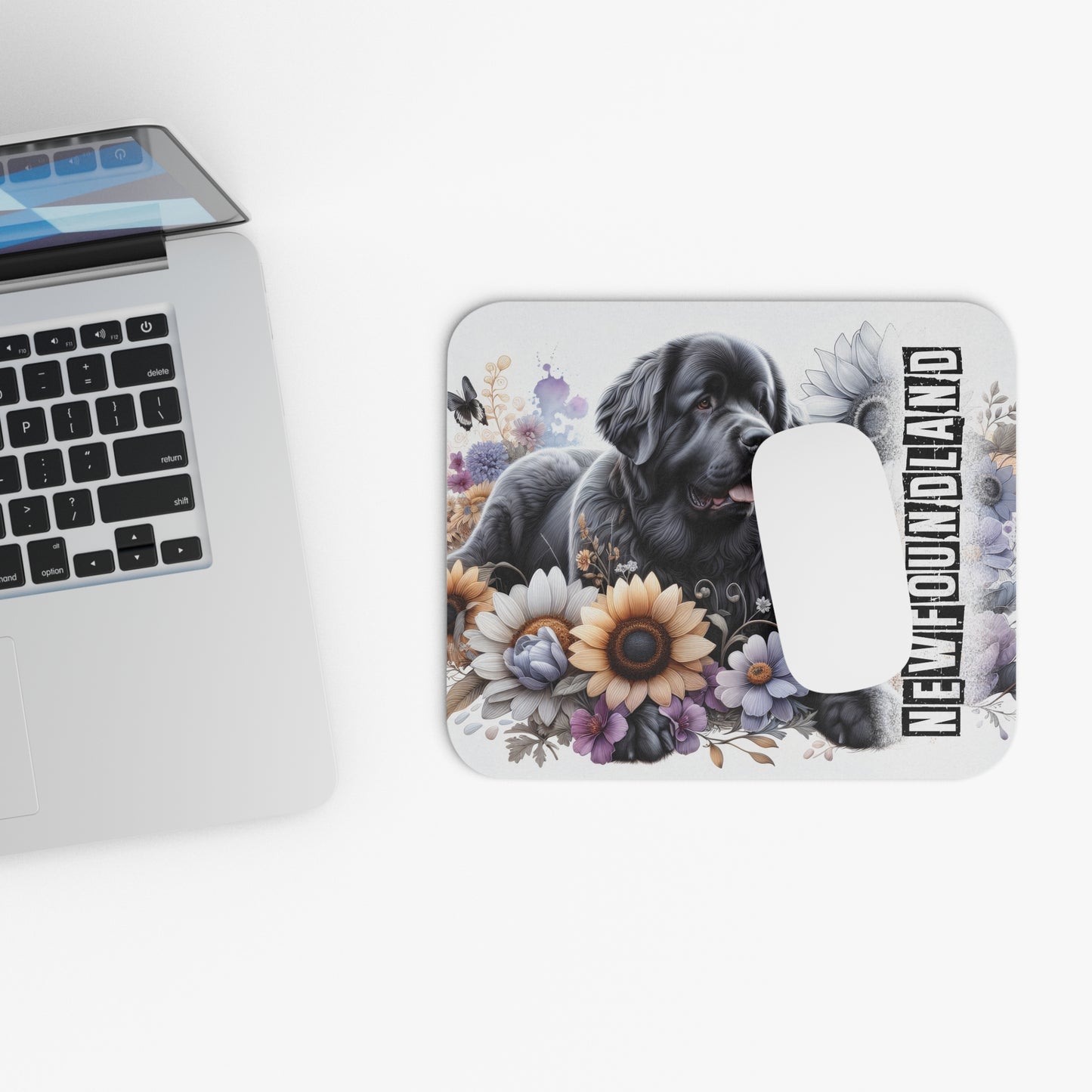 ๐ฑ๏ธ๐พ๐ผ Newfoundland Dog Mouse Pad โ Gentle Giant with Florals Desk Art