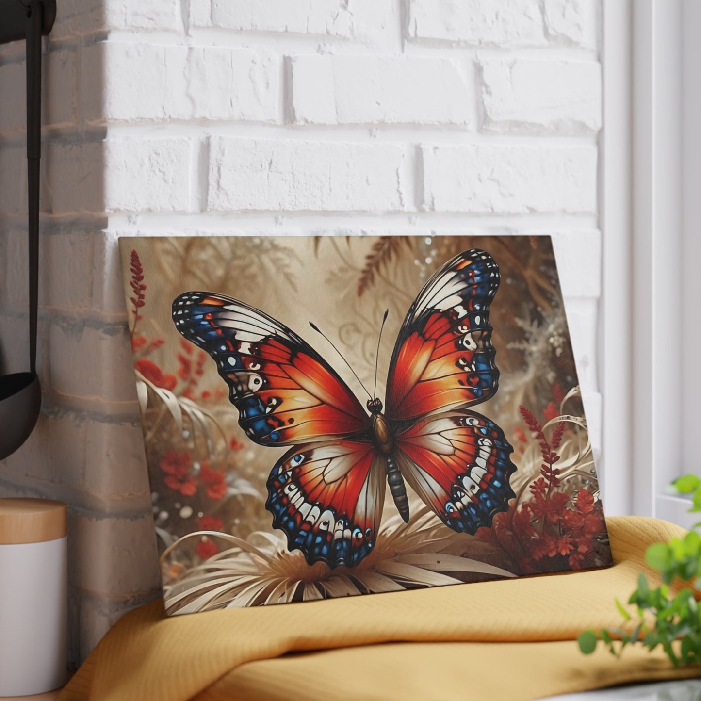 Hermosa tabla de cortar de vidrio con forma de mariposa, decoración de mariposas, tabla de cortar, decoración de cocina, arte de cocina, tabla para servir, regalo de pavo real, regalo de mariposa, tabla de cortar floral