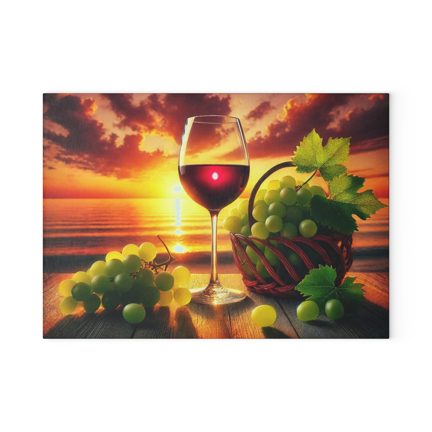 🍷🌅 Sunset Sips – Wine and Grapes Glass Cutting Board for Elegant Kitchen Vibes 🍇