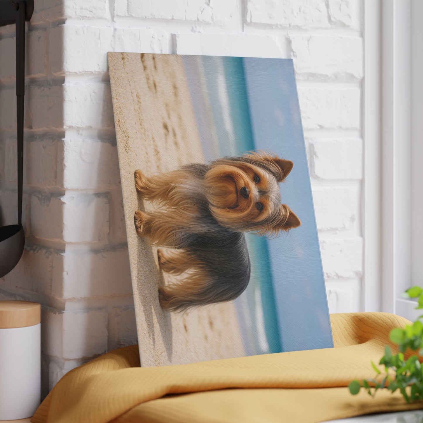 🐾🌊 Yorkie by the Ocean Cutting Board – Breezy Elegance for Your Kitchen 🌴