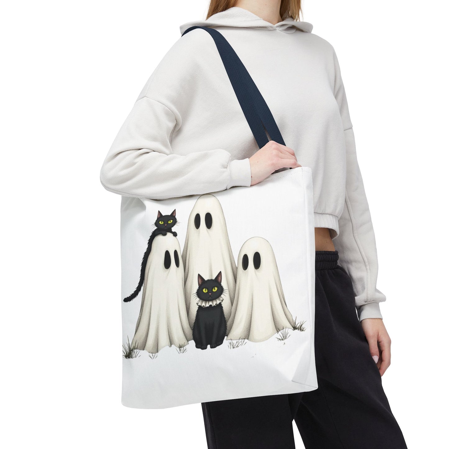 ๐โโฌ Ghosts & Black Cats Halloween Tote Bag โ Spooky Chic Retro Vibes ๐ป๐
