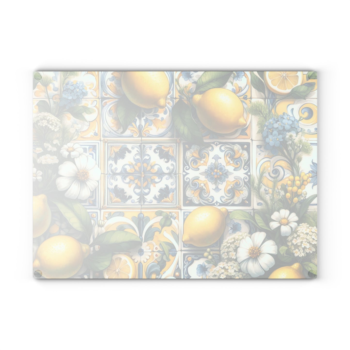 🍋🌼 Lemon Tile Floral Cutting Board – Mediterranean Charm for Your Kitchen 🌸🍋