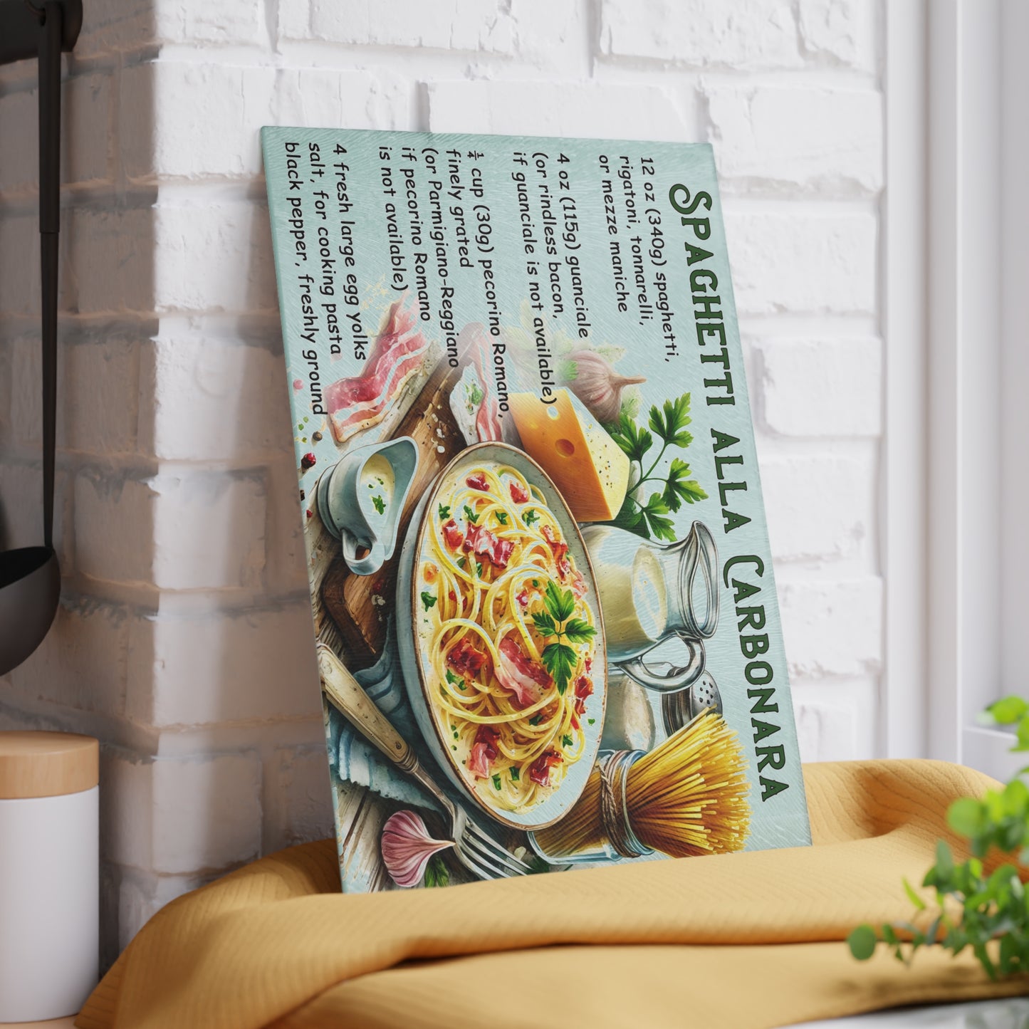 ๐ Spaghetti alla Carbonara โ Classic Italian Recipe Glass Cutting Board
