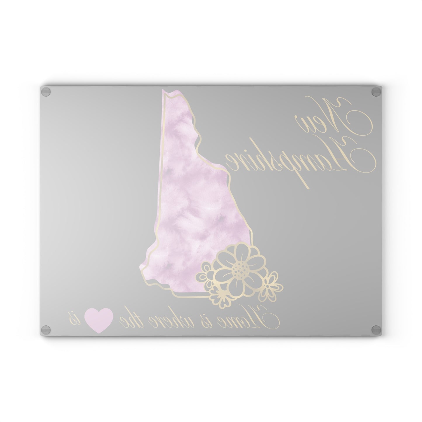 💜 New Hampshire State Floral Cutting Board – Purple Watercolor & Elegant Golden Script