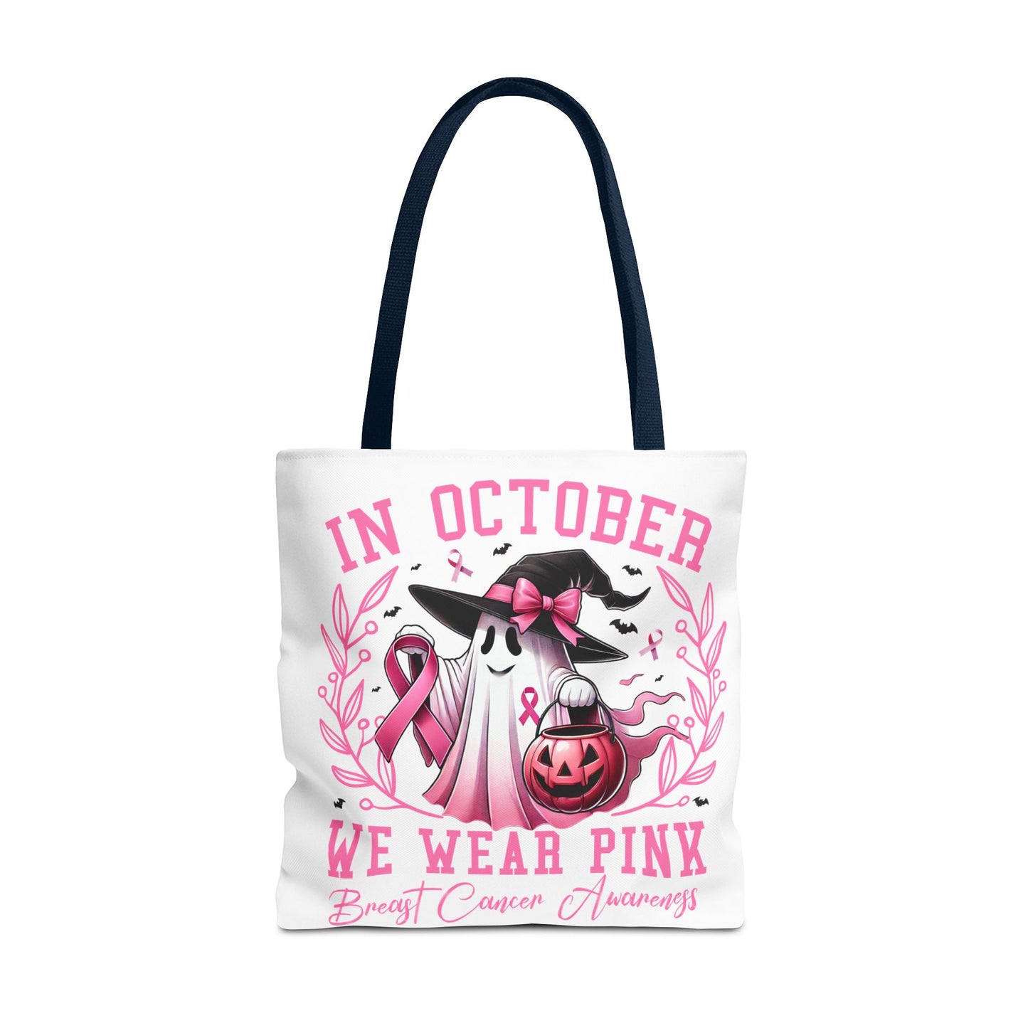🎀 In October We Wear Pink Tote Bag – Breast Cancer Awareness with Spooky Charm 🎃
