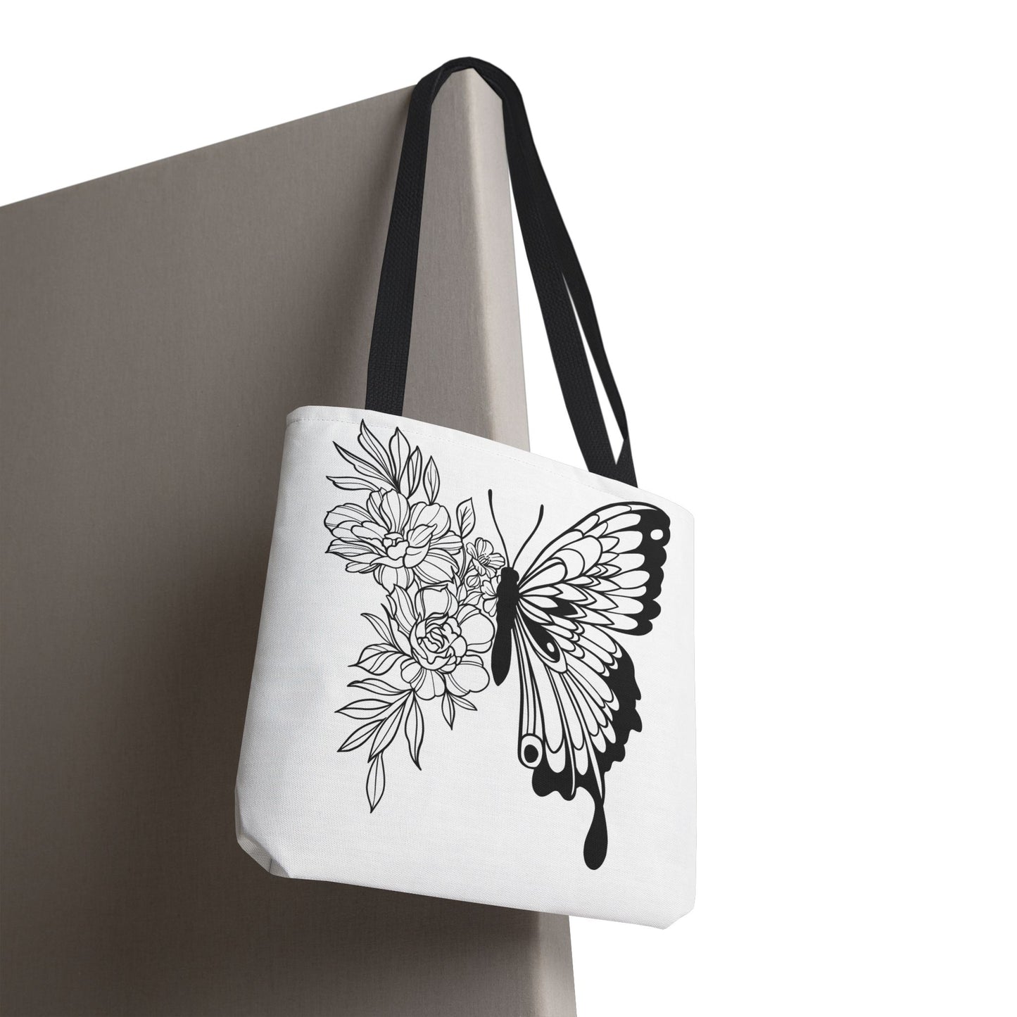 🦋 Black & White Butterfly Floral Tote Bag – Elegant Simplicity in Every Carry 🌸👜