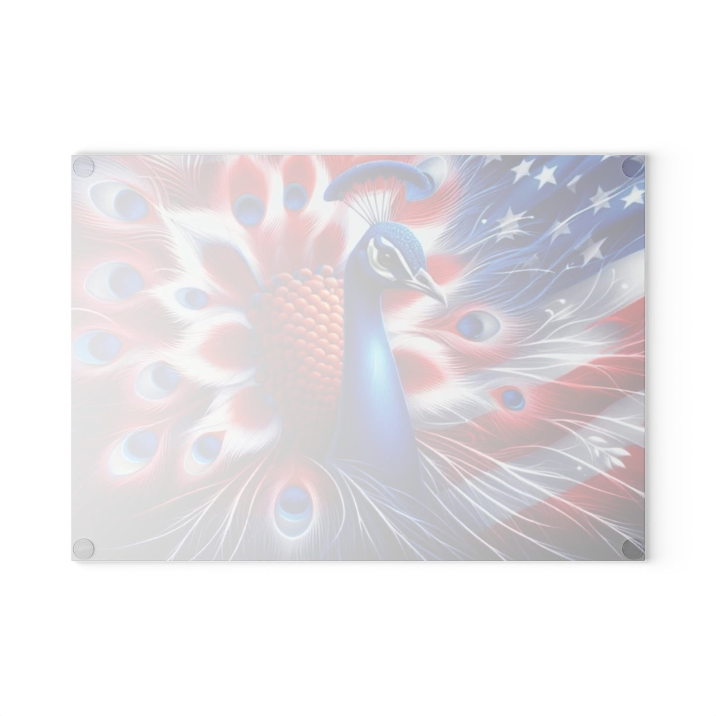 🦚 4th of July Patriotic Peacock Glass Cutting Board – Red, White & Beautiful!