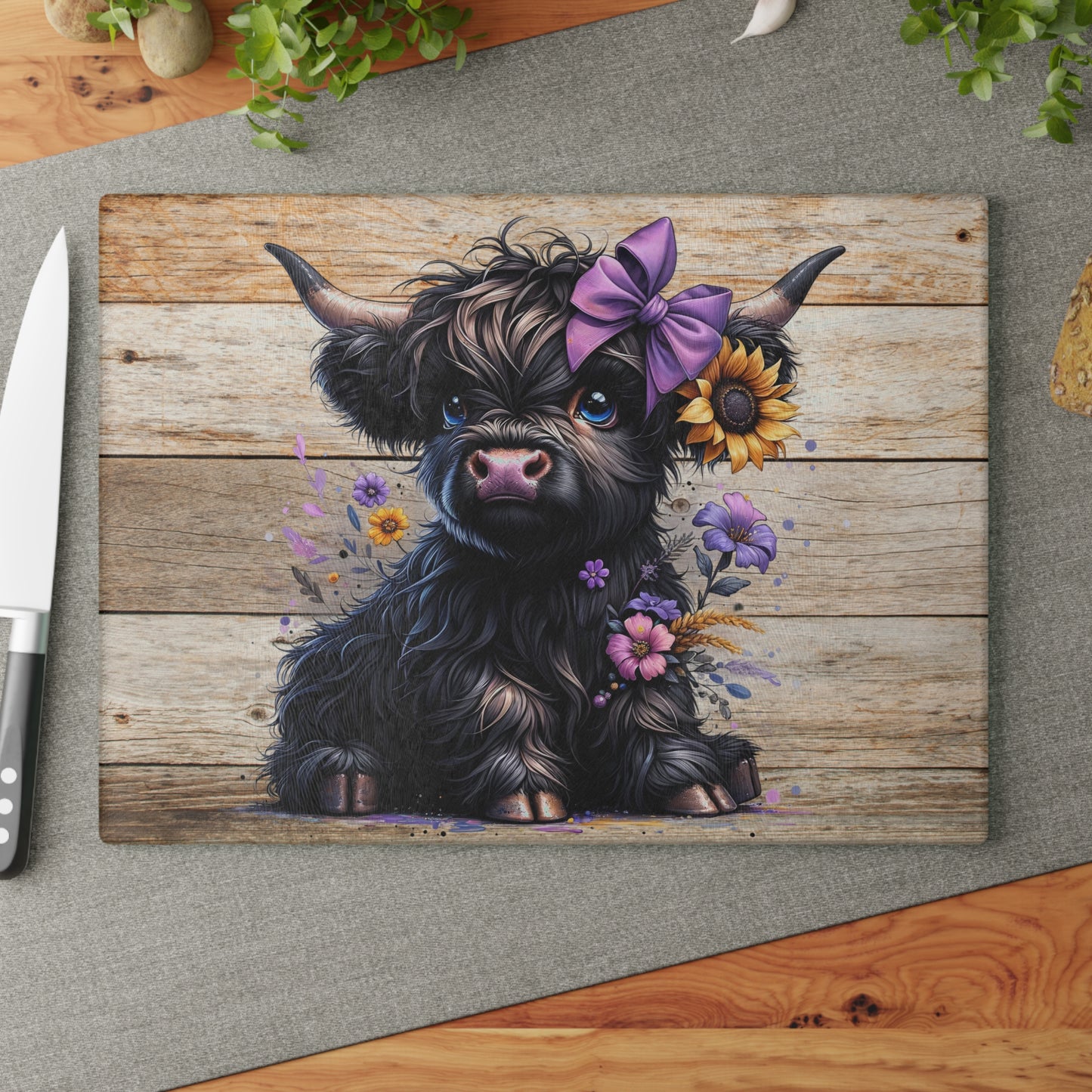 Tabla de cortar de vaca, tabla de cortar de vidrio con diseño de vaca de las Highlands, decoración de cocina con diseño de vaca, tabla de cortar para regalo de casa nueva, tabla de charcutería, regalos de vaca de las Highlands