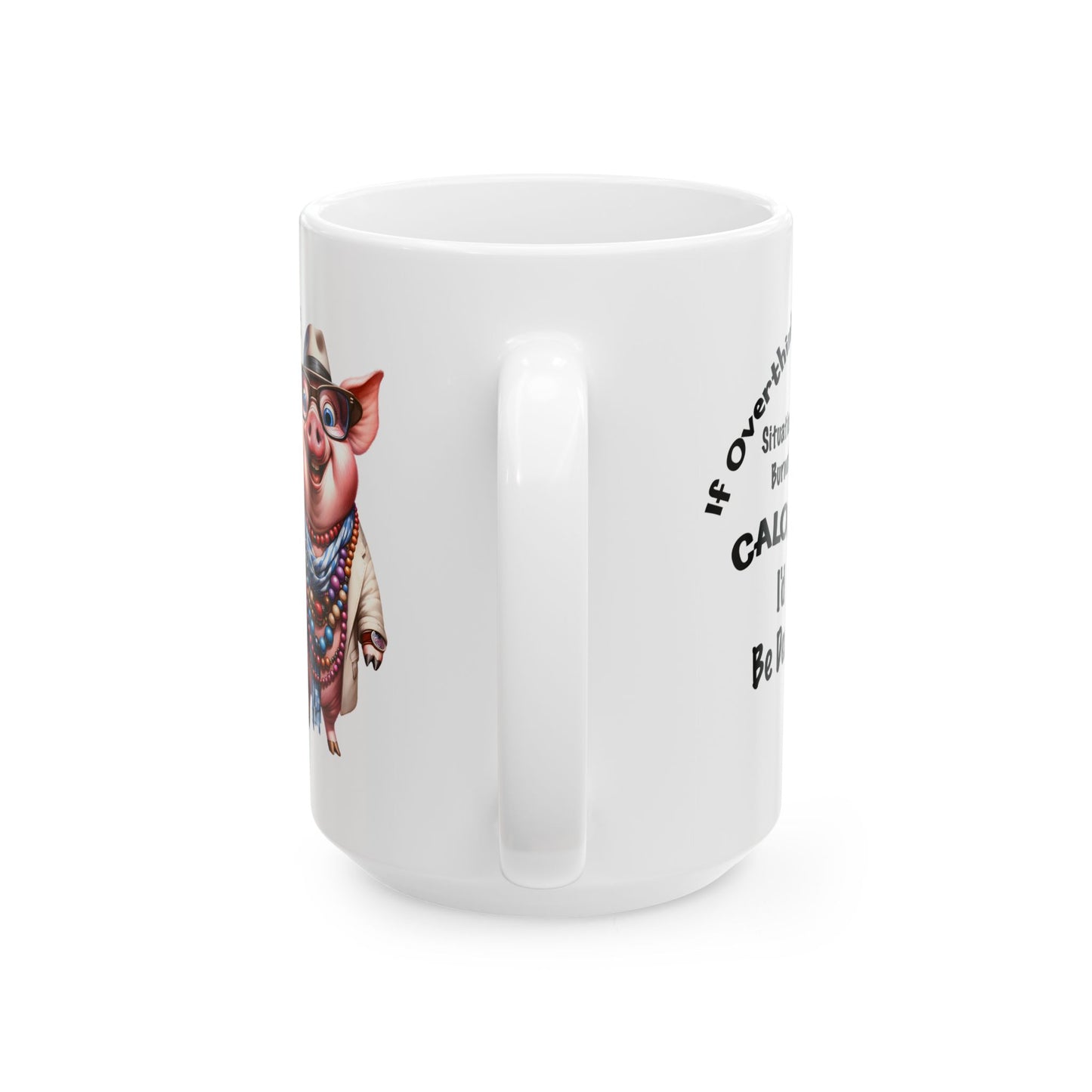 🐷 No cuento calorías – Taza de café con cerdito gracioso y cuentas 💎