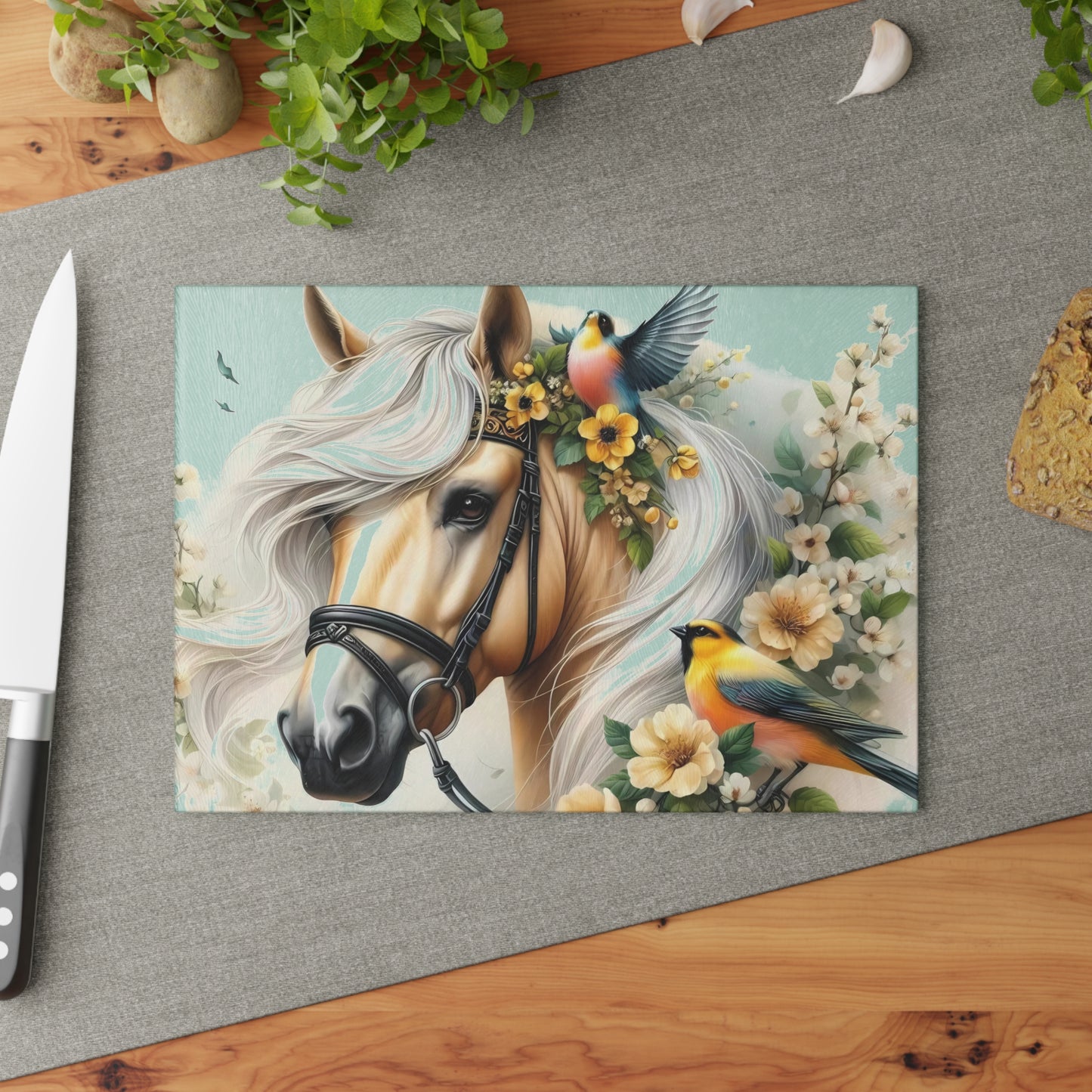 Hermosa tabla de cortar de caballo, tabla de cortar de vidrio templado, tabla de charcutería, tabla de cortar, regalo de inauguración de la casa, tabla de cortar personalizada