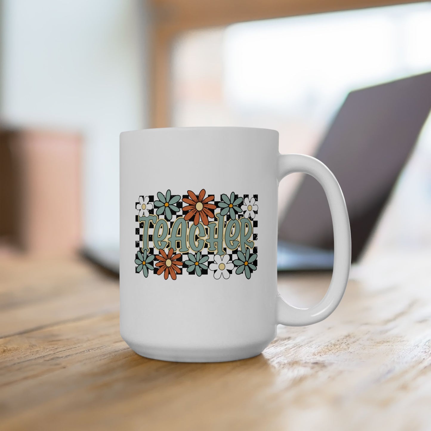 🍎🌼 Retro Teacher Floral Mug – A Groovy Sip for Everyday Educators 🌼🍎