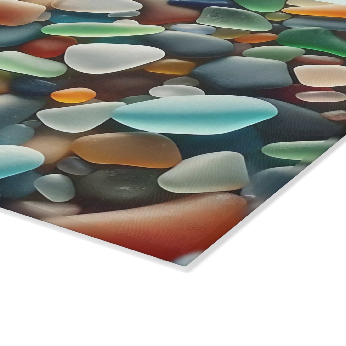 Tabla de cortar de vidrio con pequeñas piedras multicolores: La paleta de la naturaleza en tu cocina