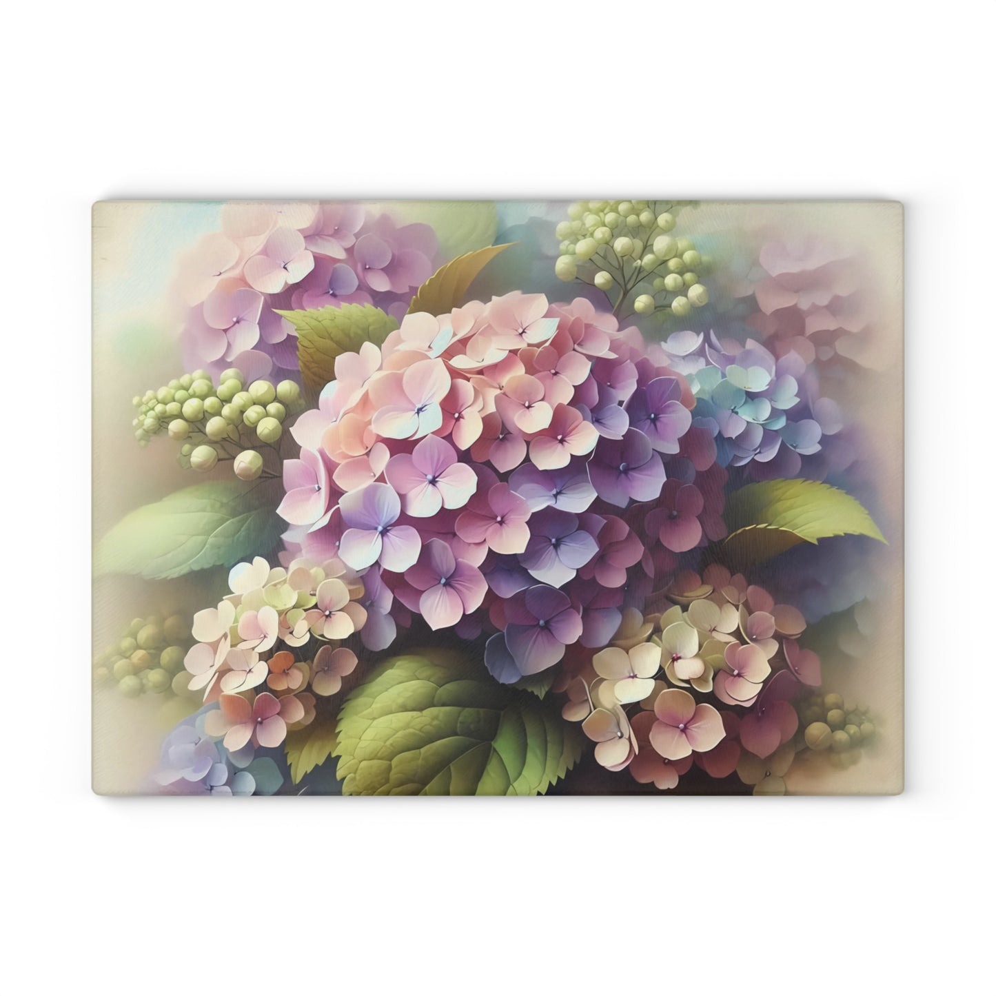 Tabla de cortar de vidrio templado con flores de hortensia: elegante decoración floral para la cocina, regalo único, tabla de cortar de vidrio, tabla para charcutería, tabla de cortar personalizada, flores