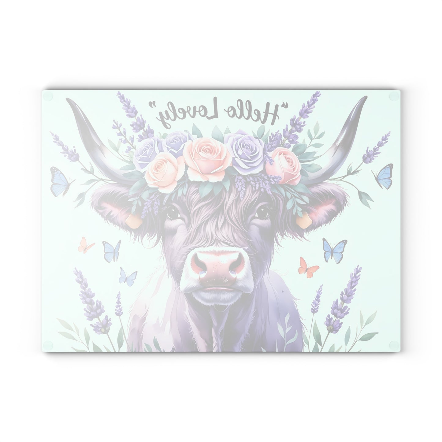 🐮 “Hello Lovely” Highland Cow Cutting Board – Floral Charm Meets Farmhouse Style