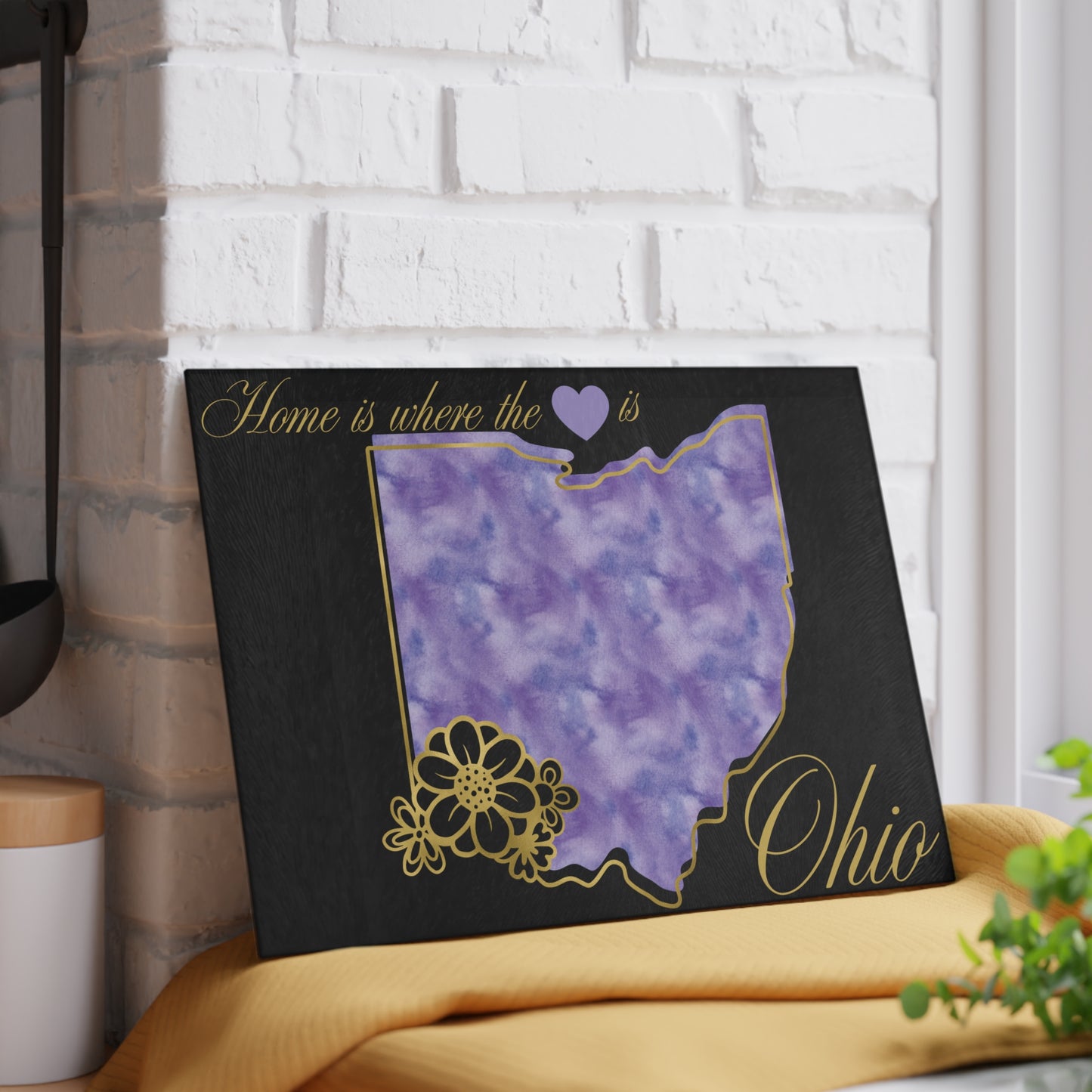💜 Ohio State Cutting Board – Soft Purple Pride with Floral Heart Elegance