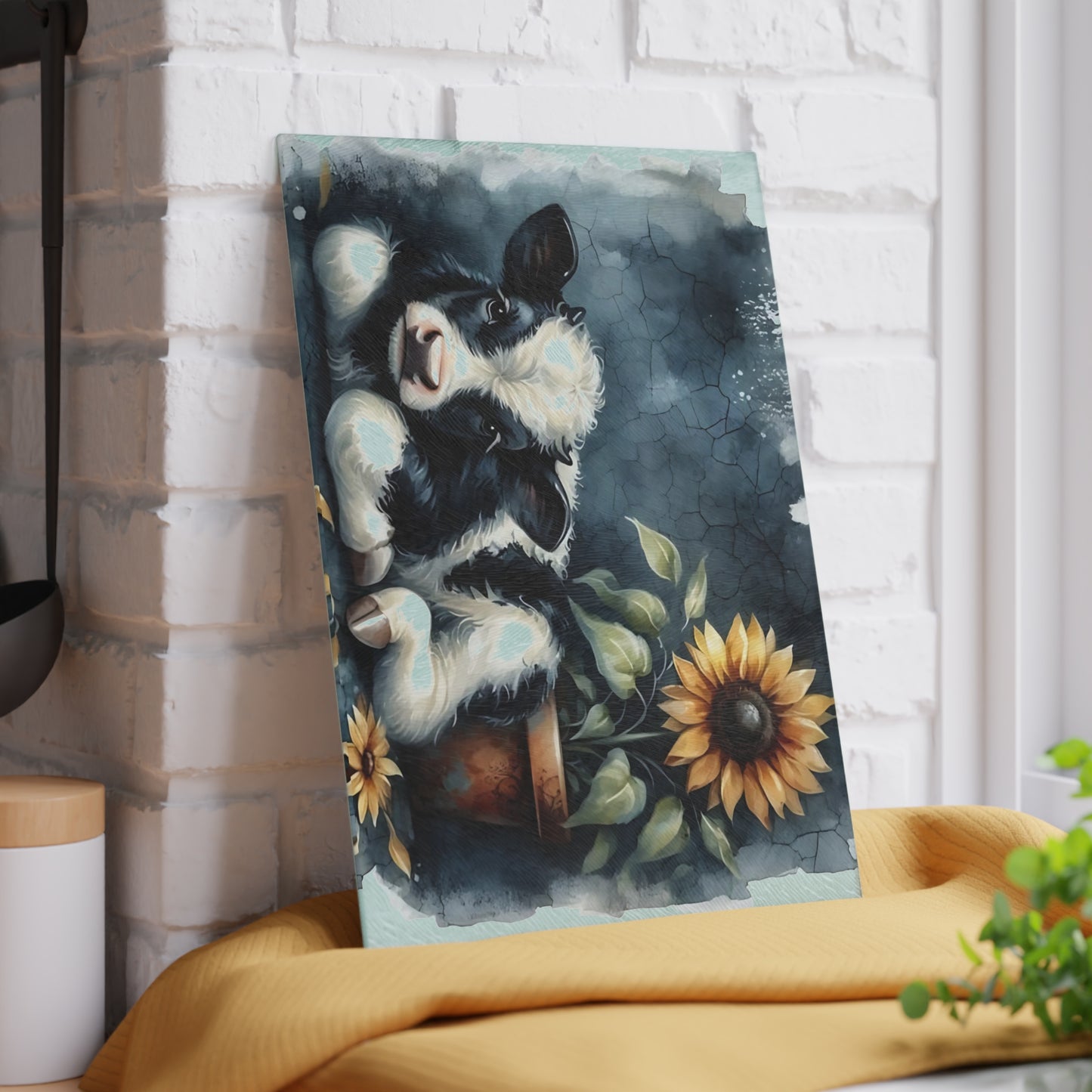 🐄 Sunflower & Baby Cow Cutting Board – Rustic Farmhouse Kitchen Decor