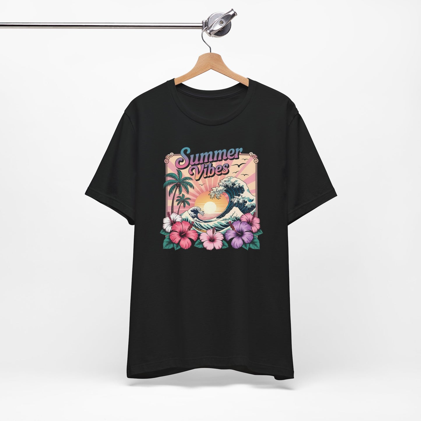 ☀️ Camiseta Summer Vibes – Ola playera vibrante, hibisco y palmeras | Camiseta gráfica para mujer