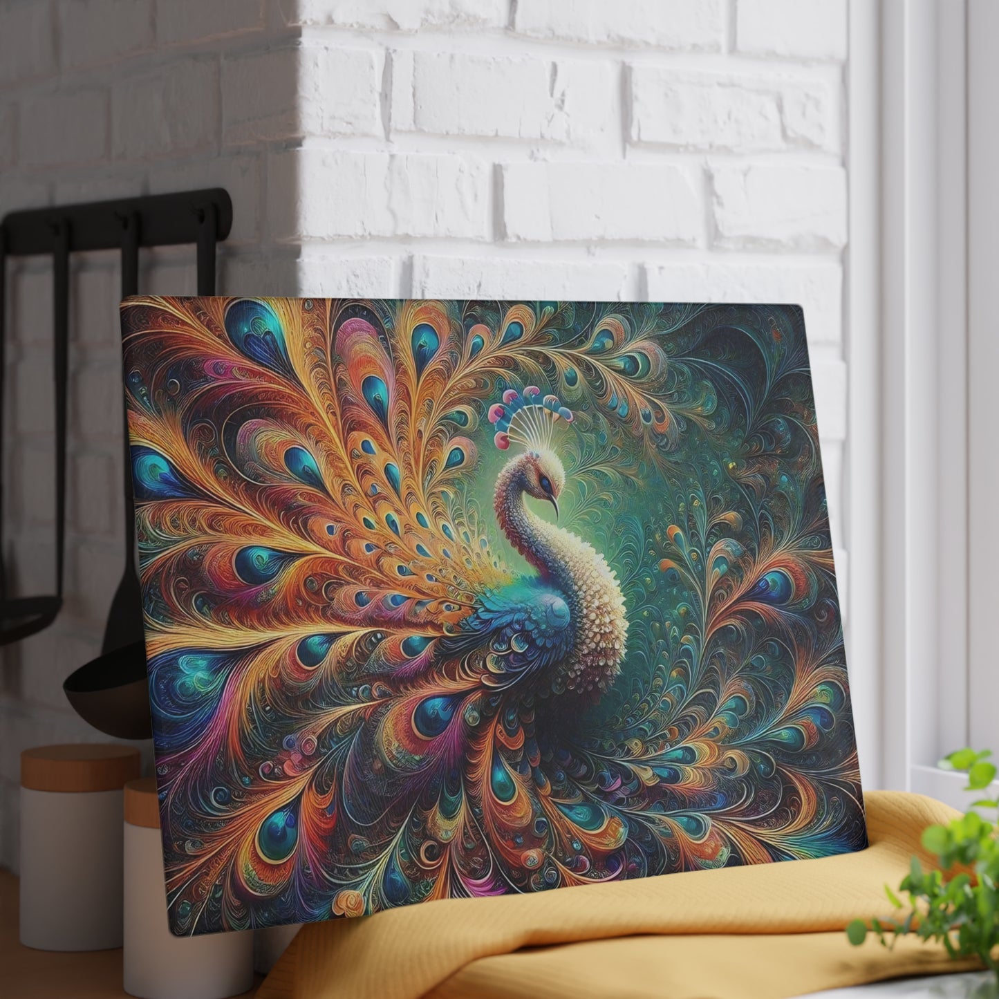 Peacock cutting Board, Tempered Glass Cutting Board, Charcuterie Board, Chopping Board, Housewarming Gift Custom, cutting board