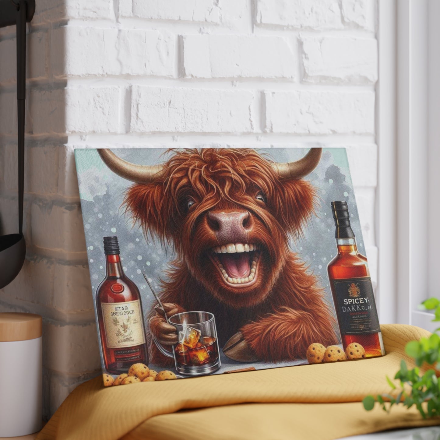 Tabla de cortar de vaca de las Tierras Altas, tabla de cortar de vidrio templado, tabla de charcutería, tabla de cortar, regalo de inauguración de la casa, tabla de cortar personalizada