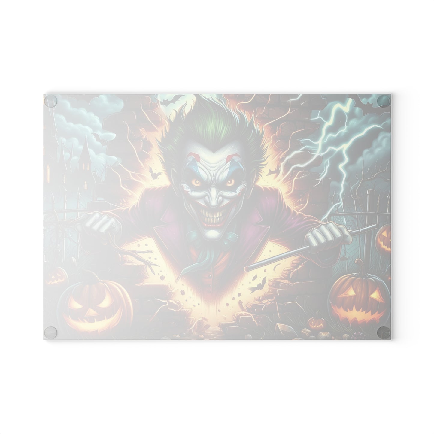 🎃 Sinister Clown Explosion Cutting Board – Halloween Mayhem with Pumpkins, Lightning & Haunted Vibes 💥💀