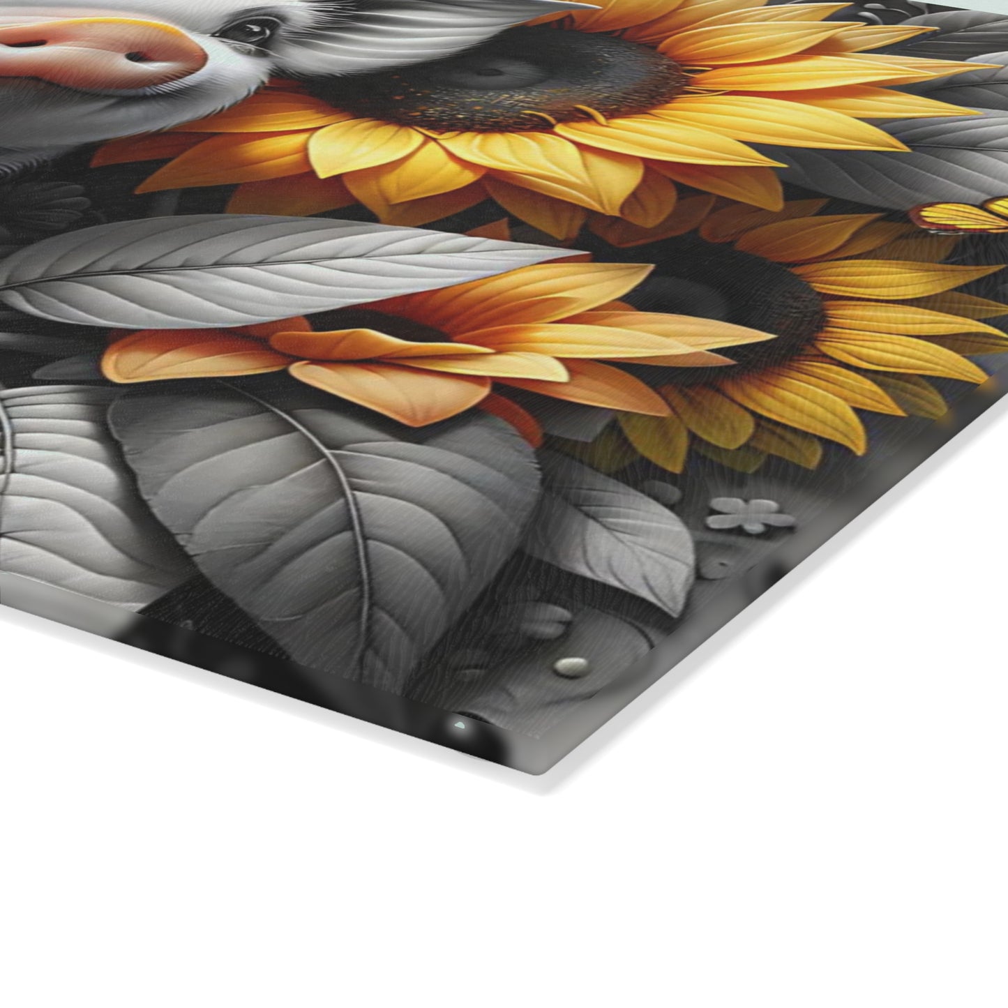 🐷 Sunflower Piglet with Butterflies Cutting Board – Farmhouse Kitchen Décor