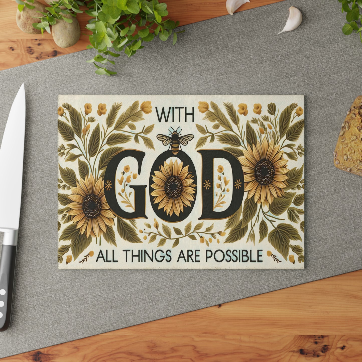 ๐ป๐ With God All Things Are Possible Sunflower Cutting Board โ Faithful Elegance for Your Kitchen ๐๐ป