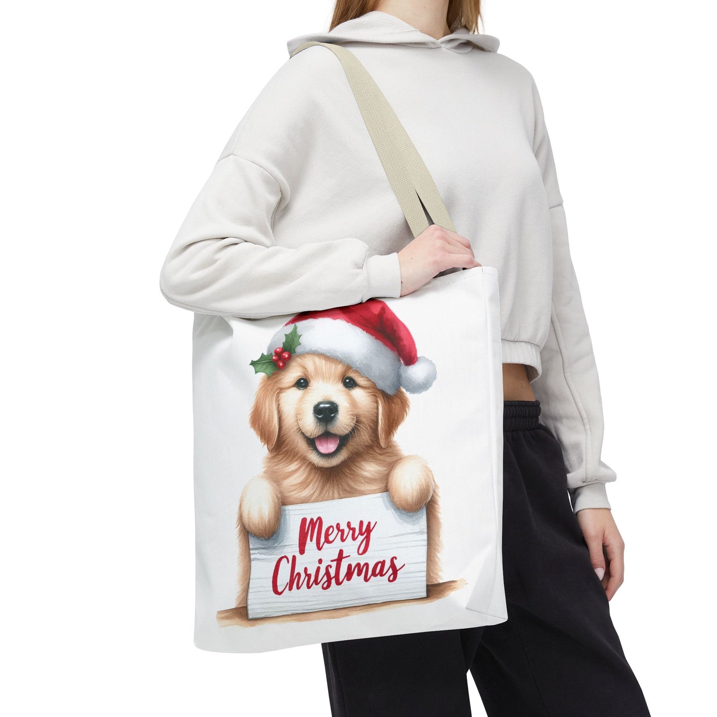 🐾 Golden Retriever “Merry Christmas” Tote Bag – Holiday Cheer in Every Carry 🎄