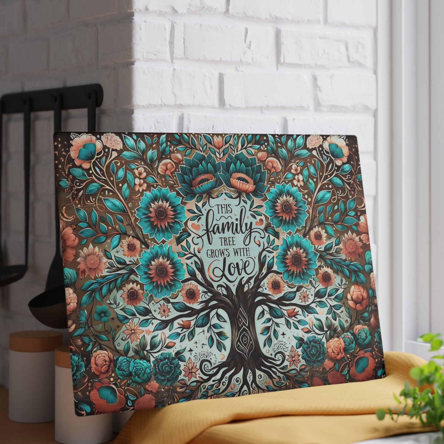 🌳💙 “This Family Tree Grows With Love” Floral Cutting Board – Farmhouse Rustic Kitchen Décor 🌸✨