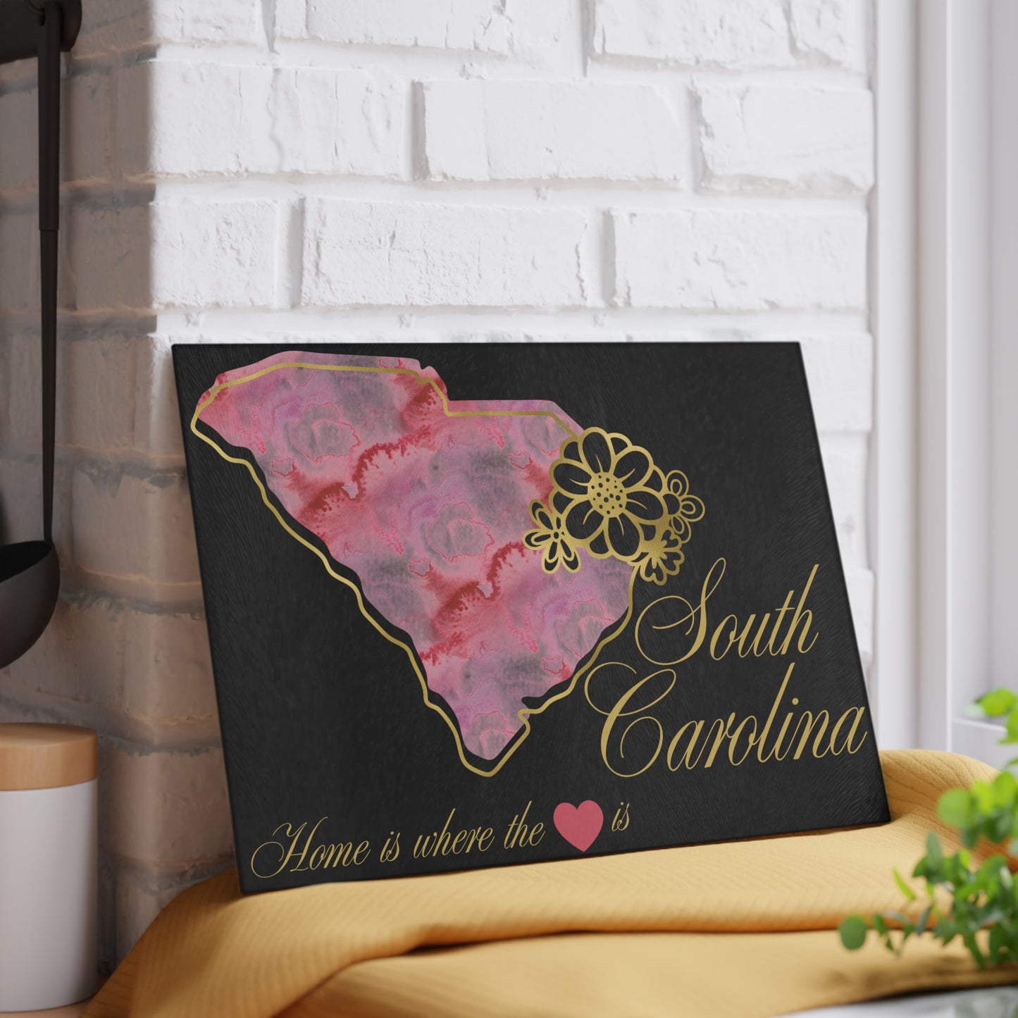 🌺 South Carolina Floral State Cutting Board – Southern Grace in Rose & Gold 🌸