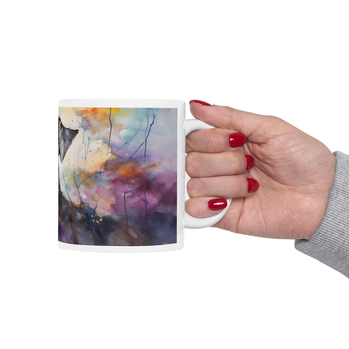 Taza de acuarela con diseño de Schnauzer: ¡Un toque de personalidad y color!