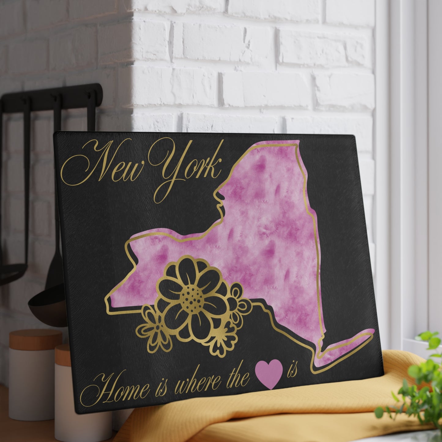 🗽 New York State Cutting Board – Elegant Watercolor Pride with Floral Flair