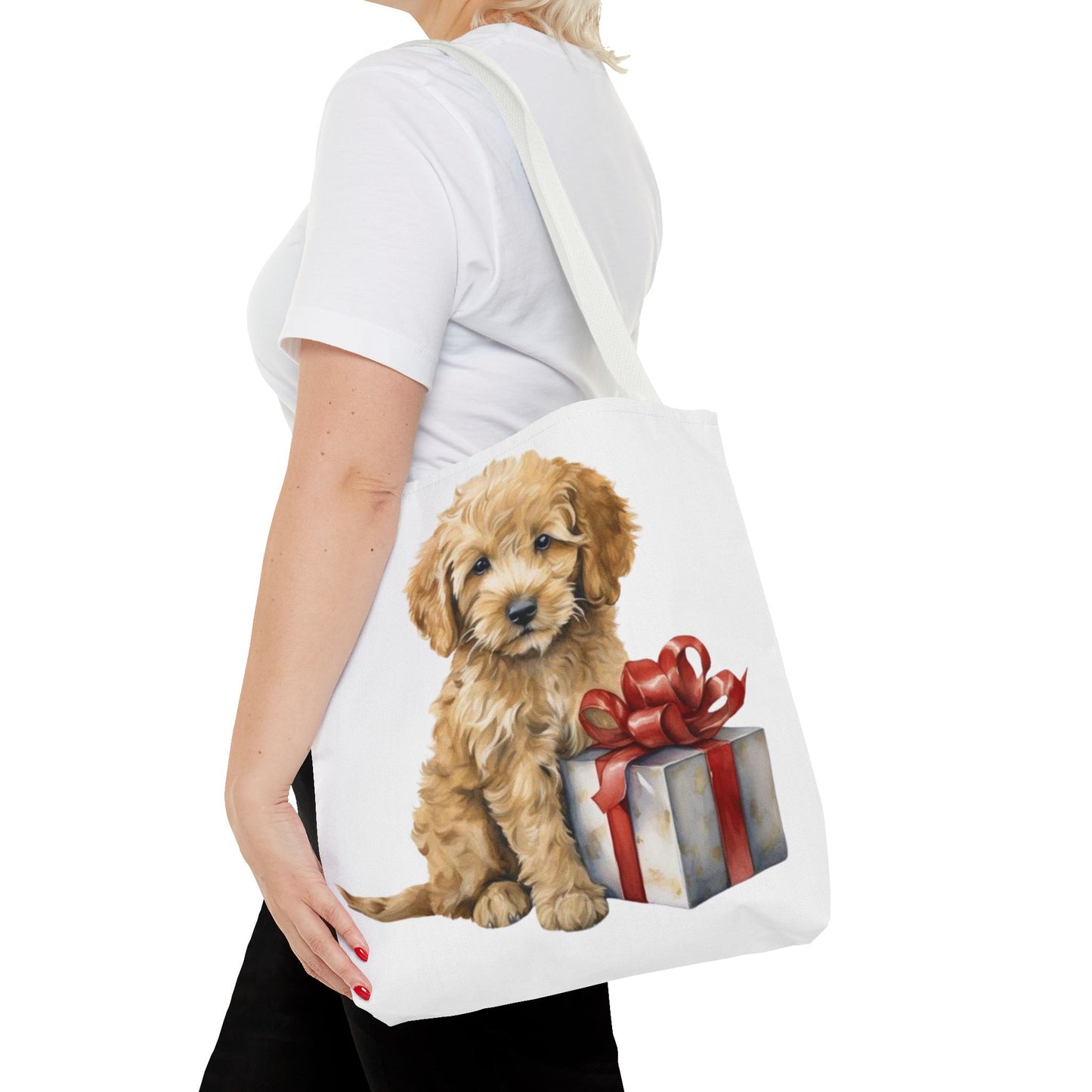 🎁 Goldendoodle Puppy Tote Bag – Sweet & Snuggly Holiday Charm for Dog Lovers 🐶