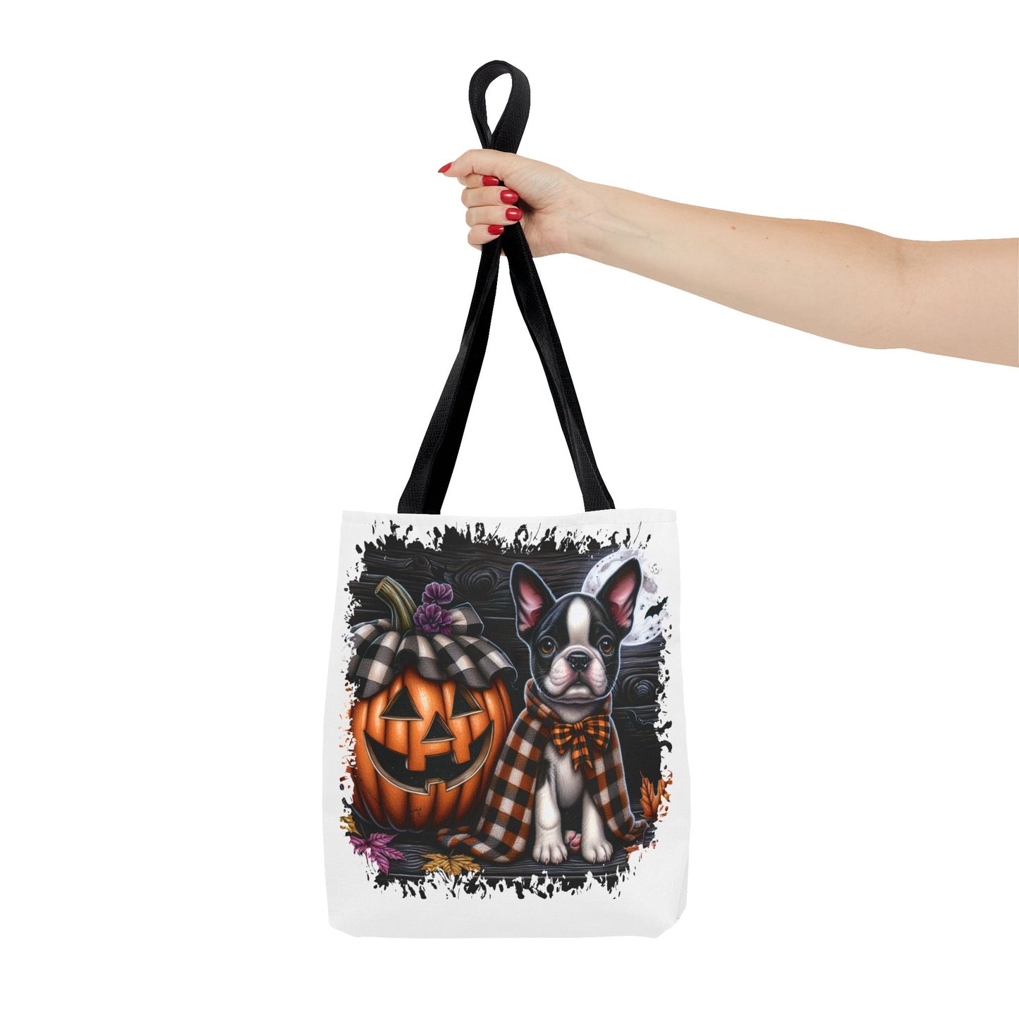 🎃 Boston Terrier Halloween Tote Bag – Spooky Cute with Plaid Style 🐾🖤👜