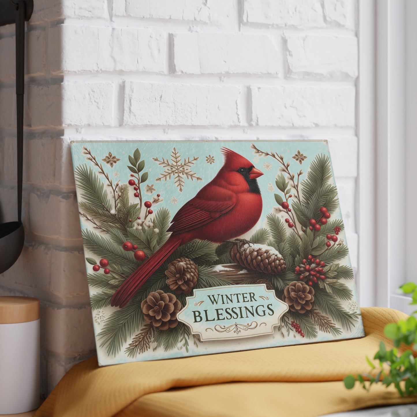 🕊️❄️ Winter Blessings Cardinal Cutting Board – Elegant Holiday Charm for Your Kitchen ❄️🕊️