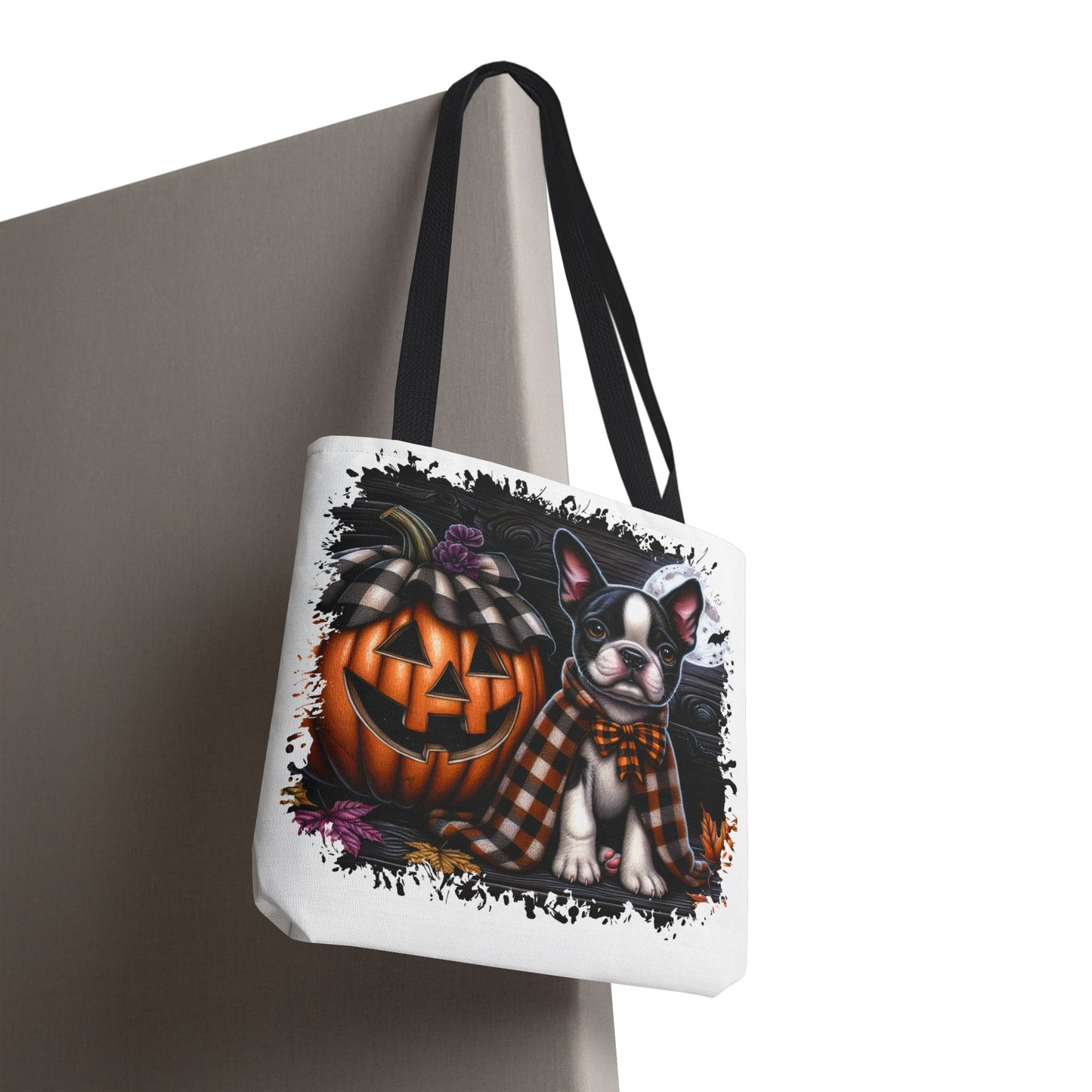 🎃 Boston Terrier Halloween Tote Bag – Spooky Cute with Plaid Style 🐾🖤👜